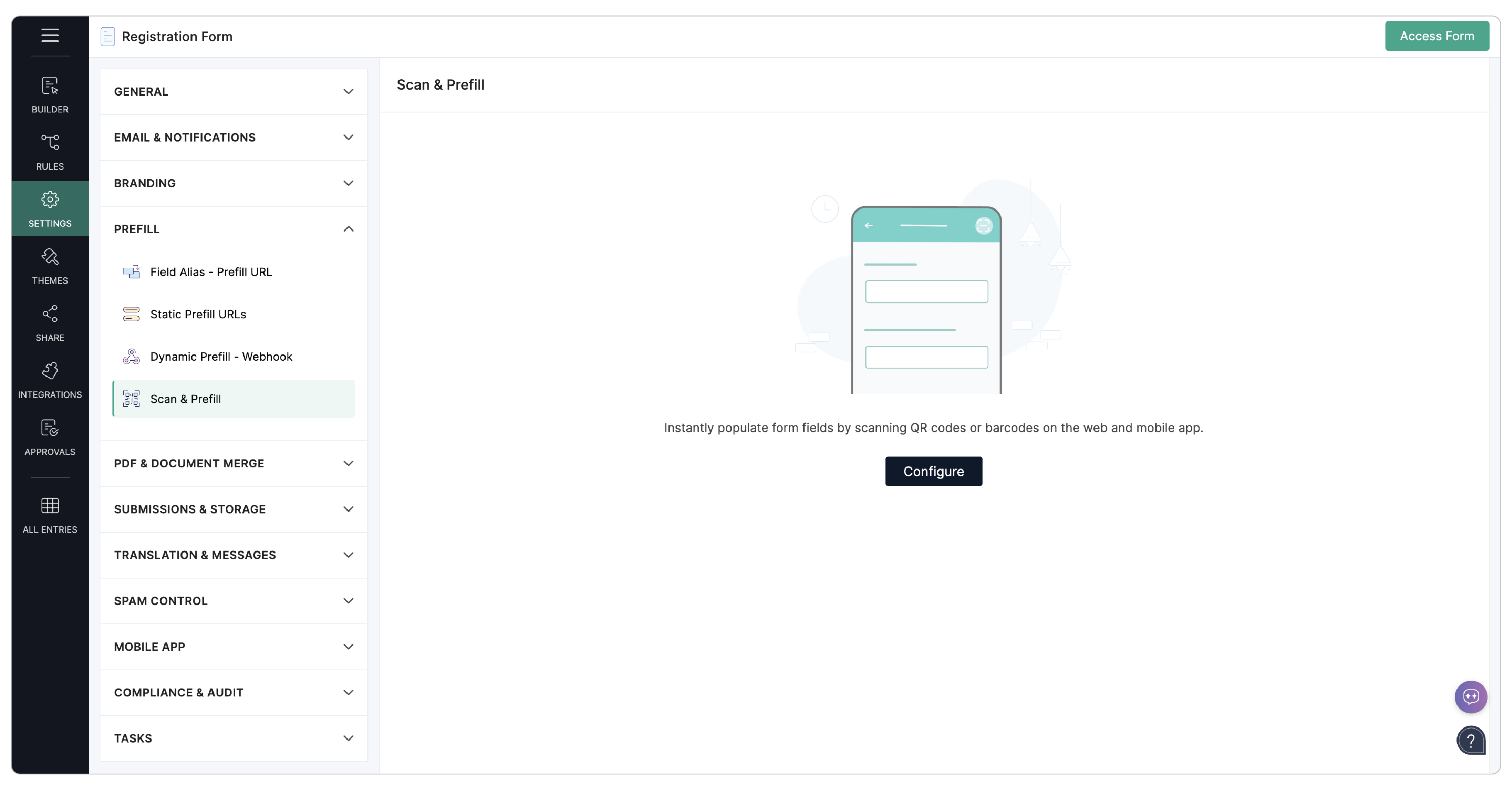 Scan & Prefill Configuration