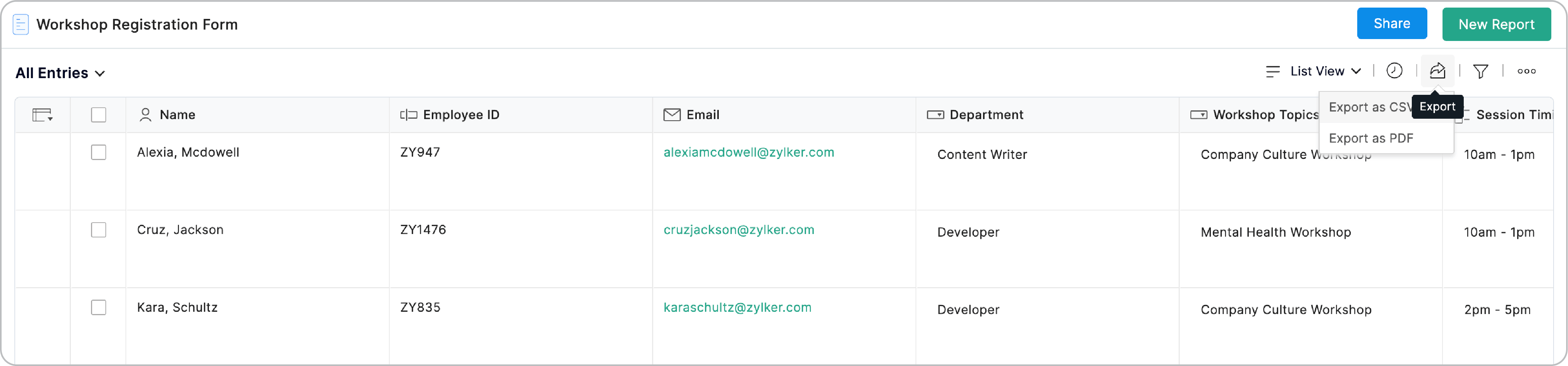 Export in bulk as CSV