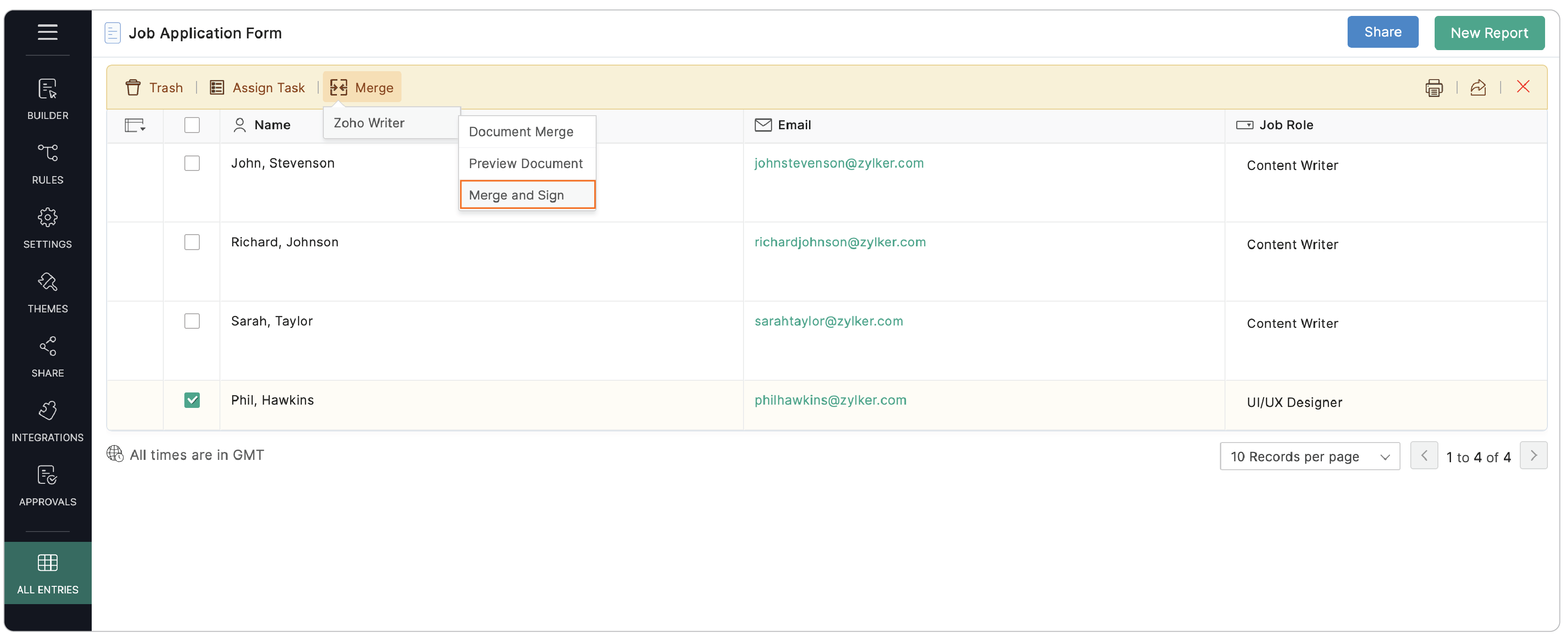 Merge and get form responses signed using Zoho Sign