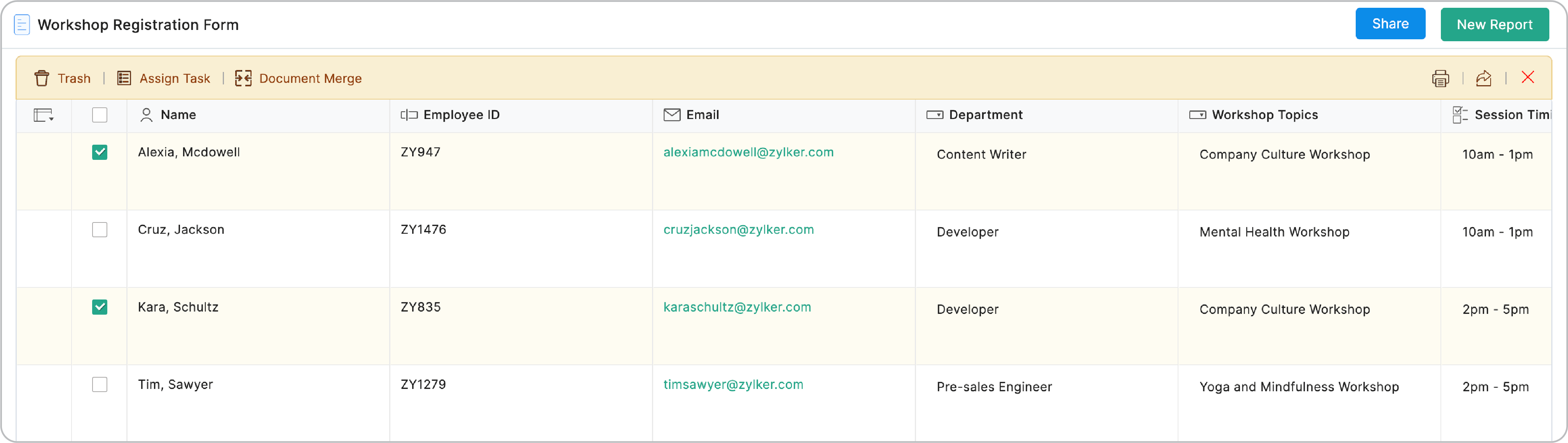 Select entries and click Assign Task