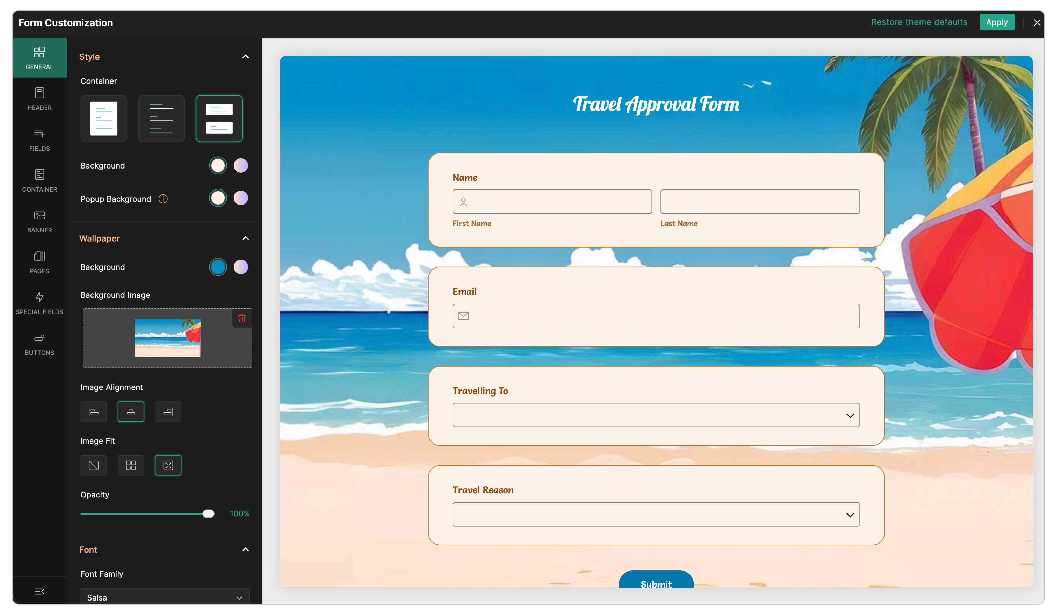 Set a form background