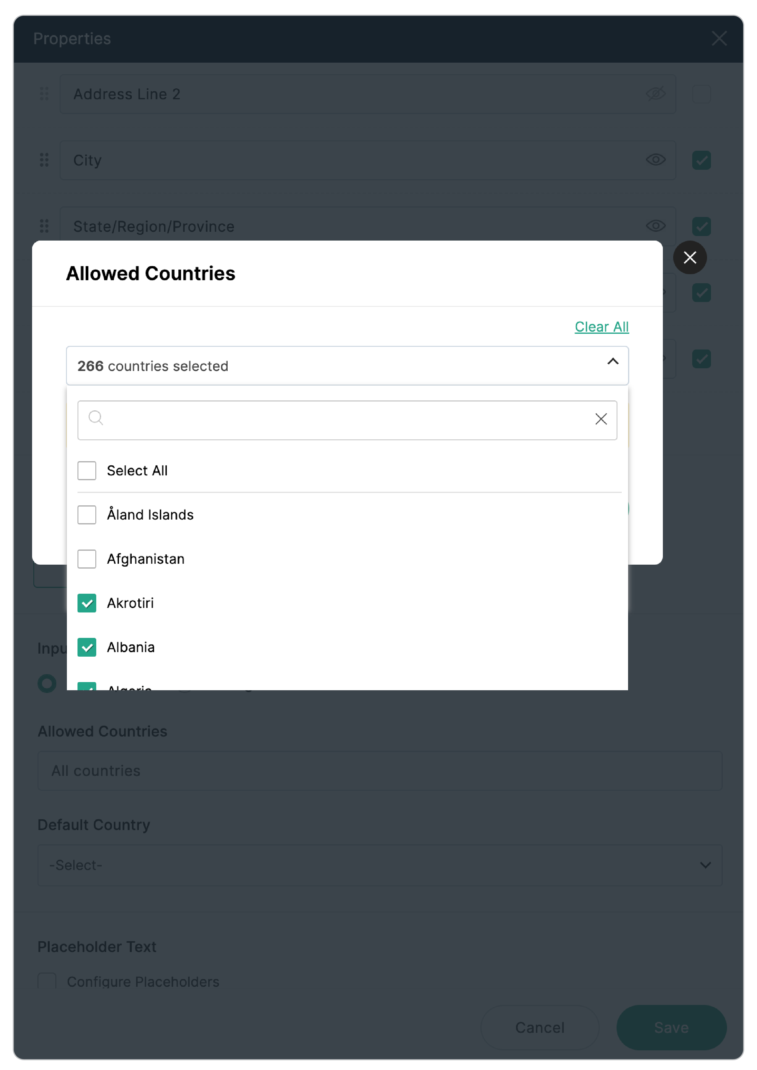 Customizing the Country element