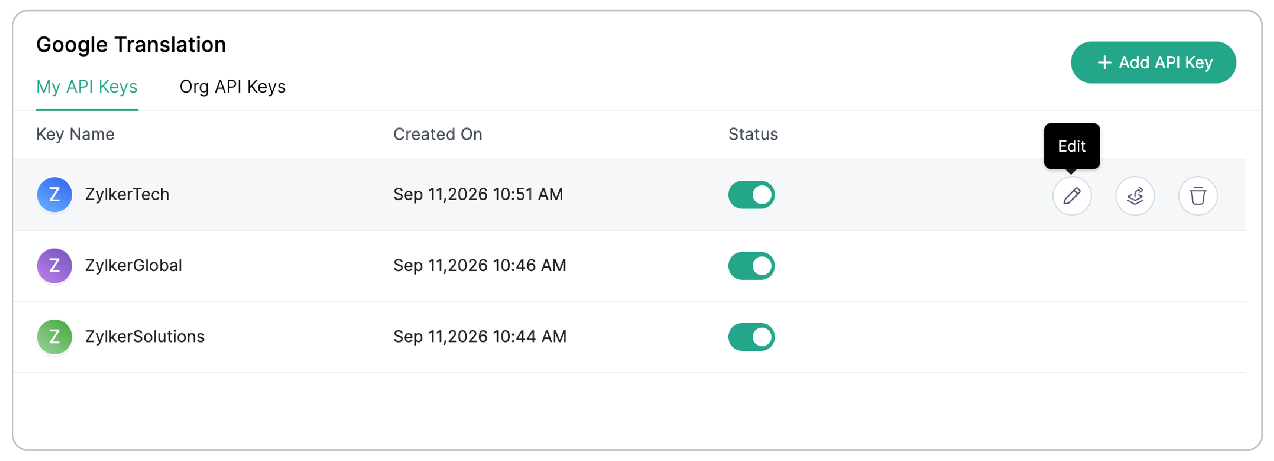 Update API Key  