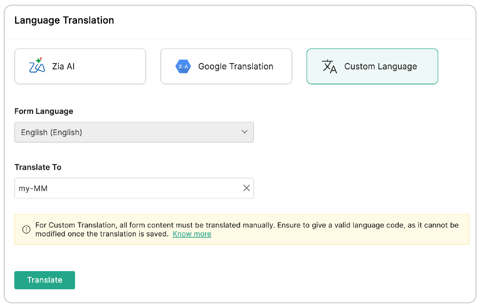 Custom Language option