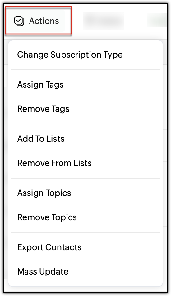 Actions button appears when you select the contacts using which you can perform bulk actions