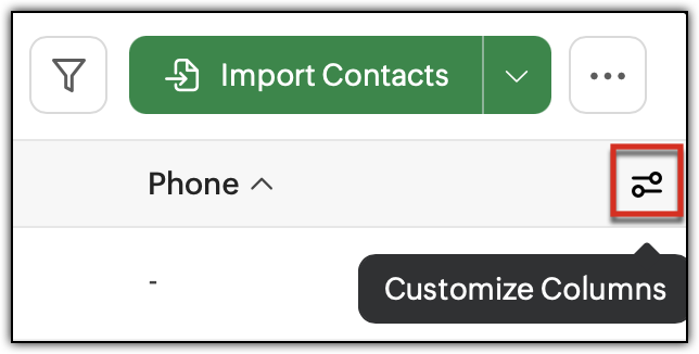 Highlighting the button called Customize Columns present at the extreme right