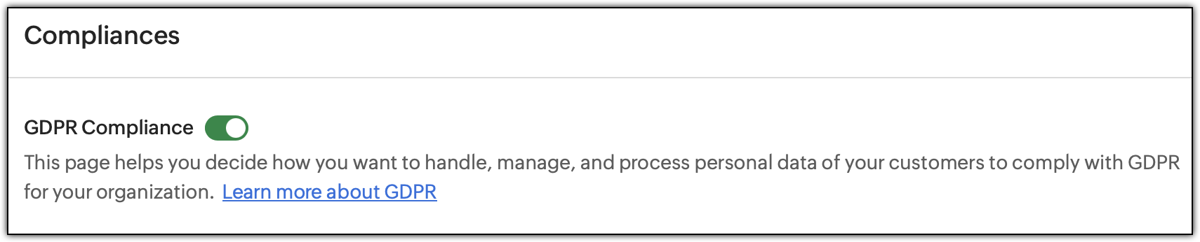 Enable the GDPR Compliance toggle under Settings
