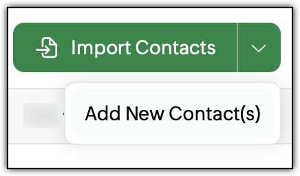 Import Contacts and Add New Contacts option at the top-right of the contacts list view page