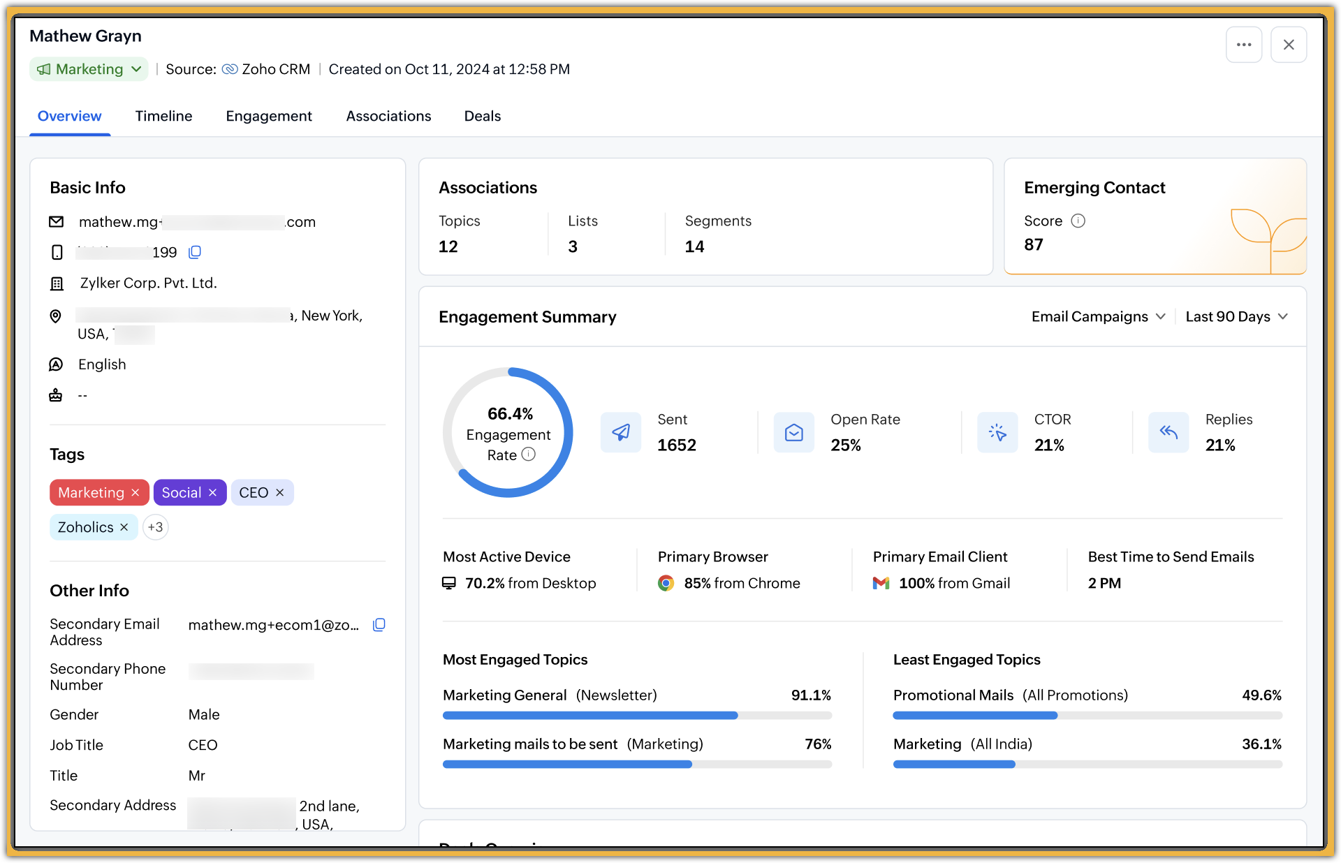 Displaying the detailed view page that appears when you click a contact