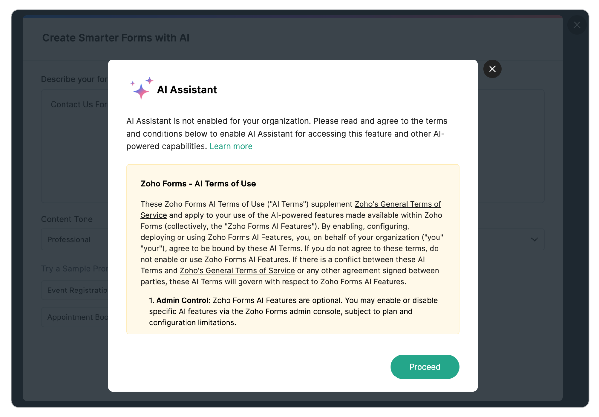 Admin Access AI feature when AI Assistant disabled