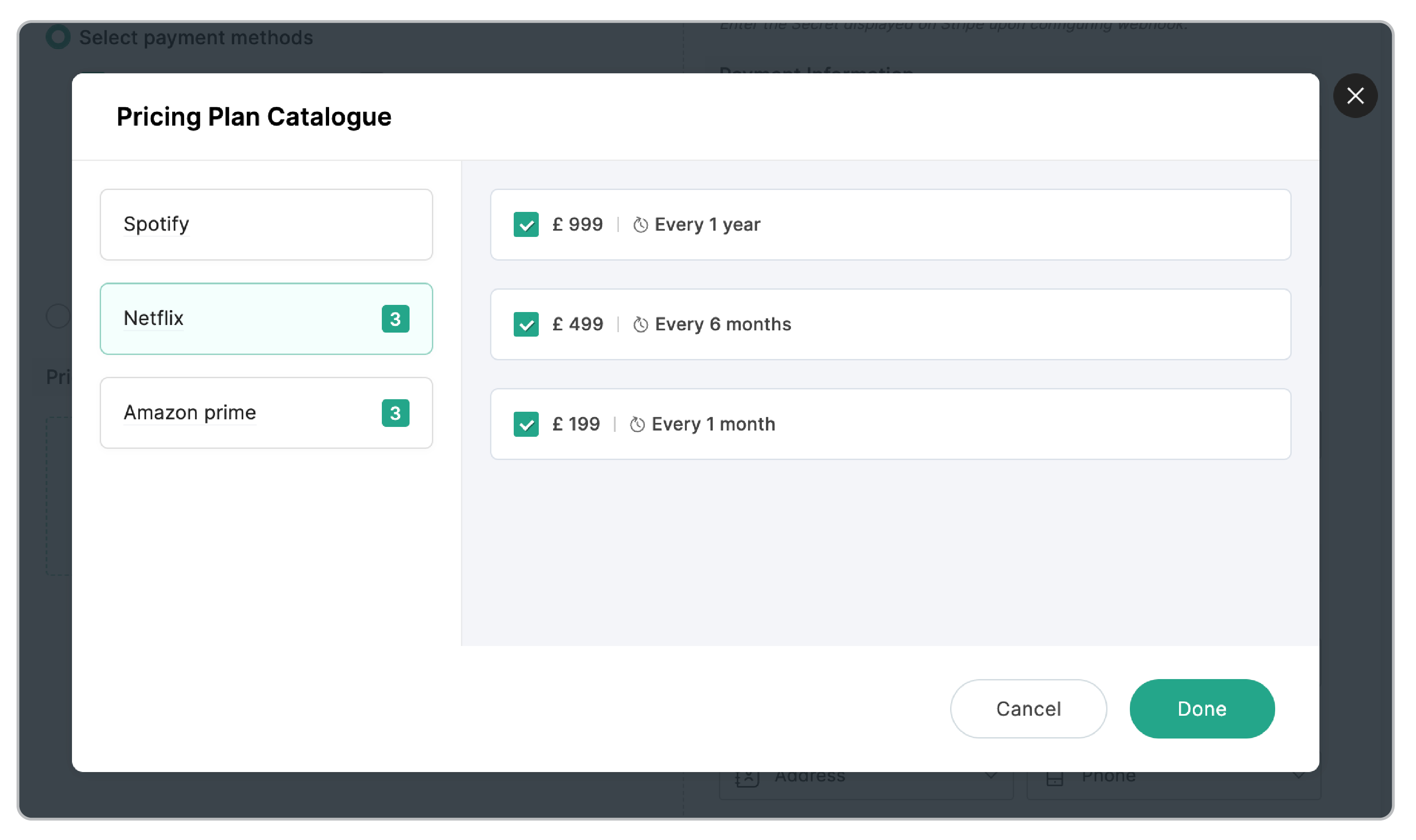 Pricing Plan Catalogue