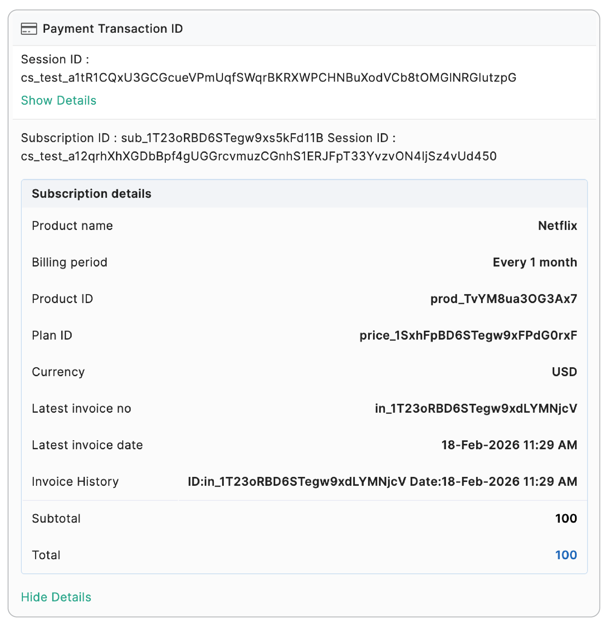Viewing Subscription Details 