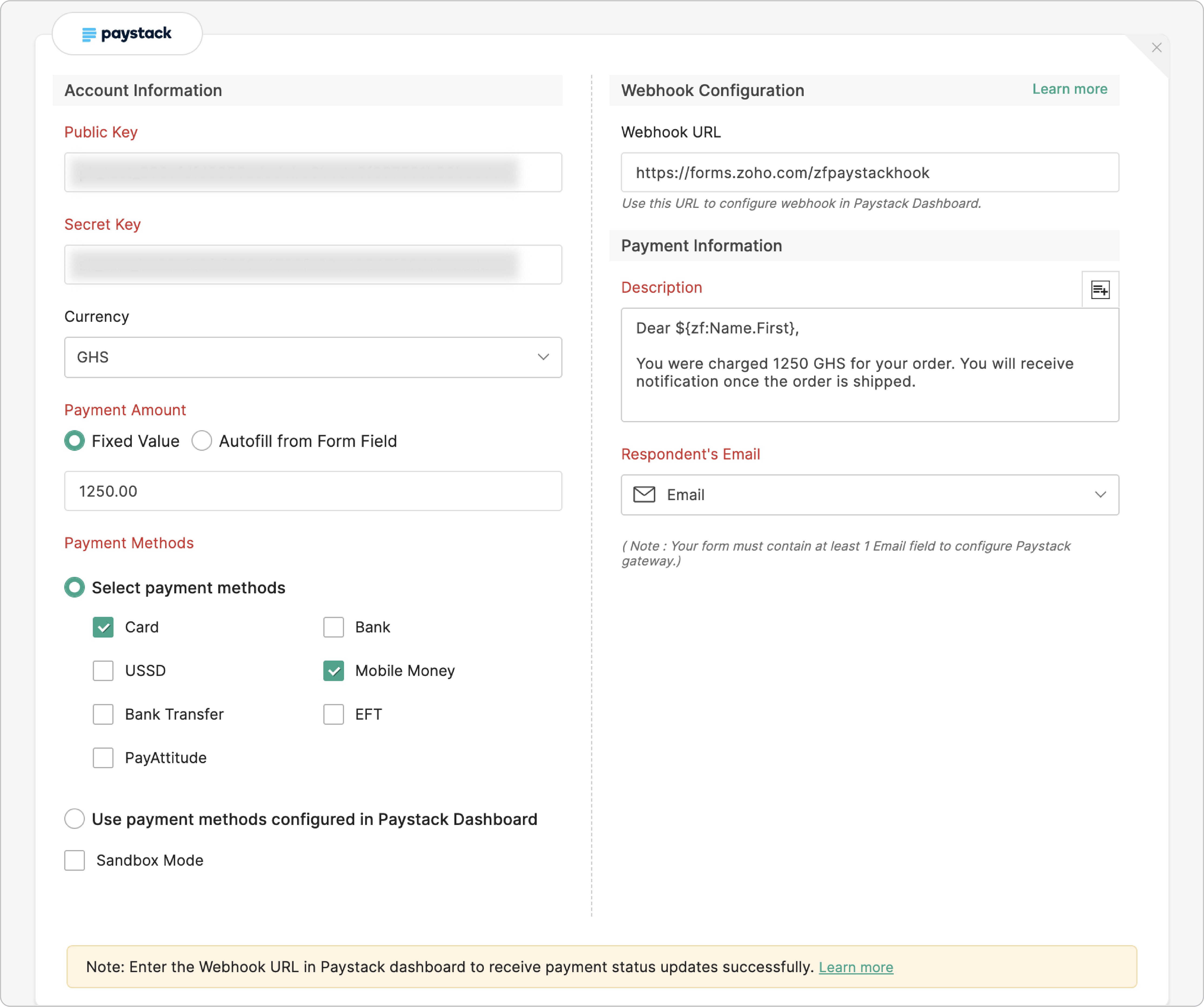 Paystack Configuration