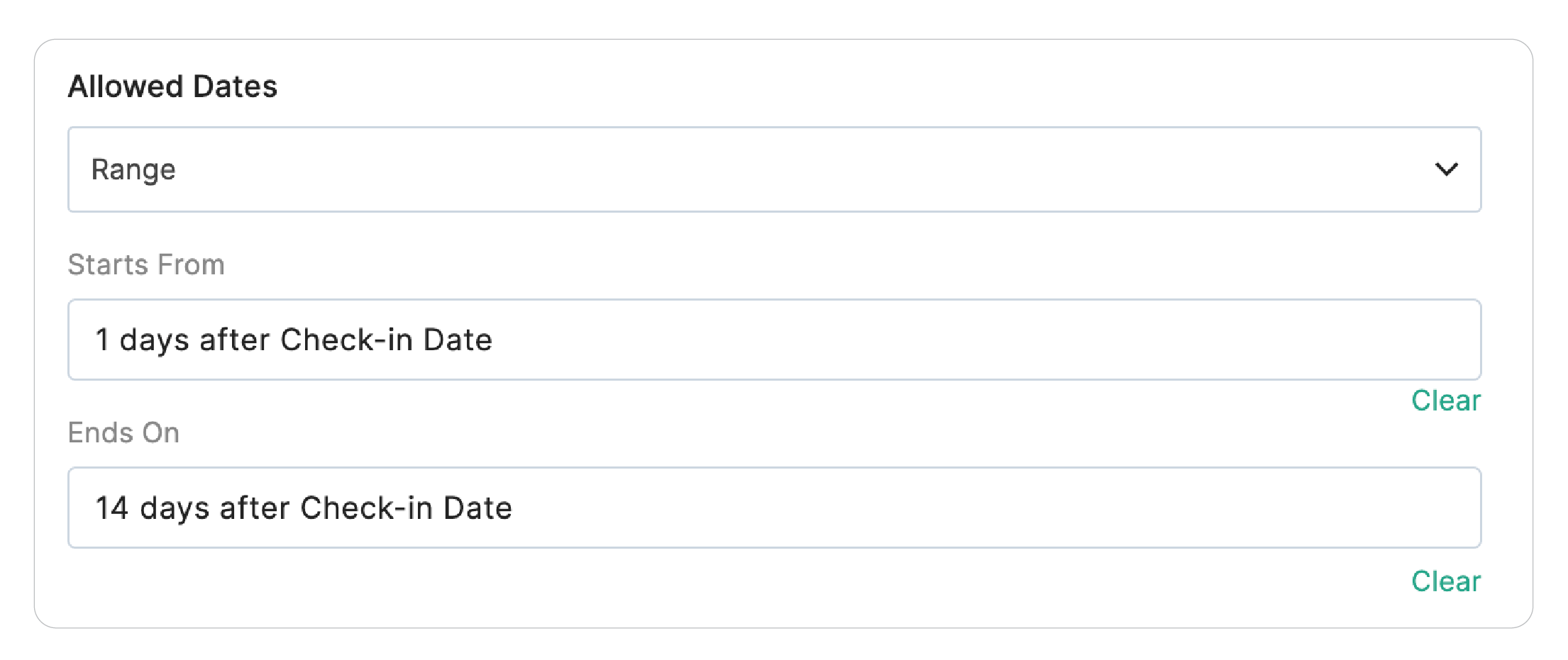 Allowed Dates Summary