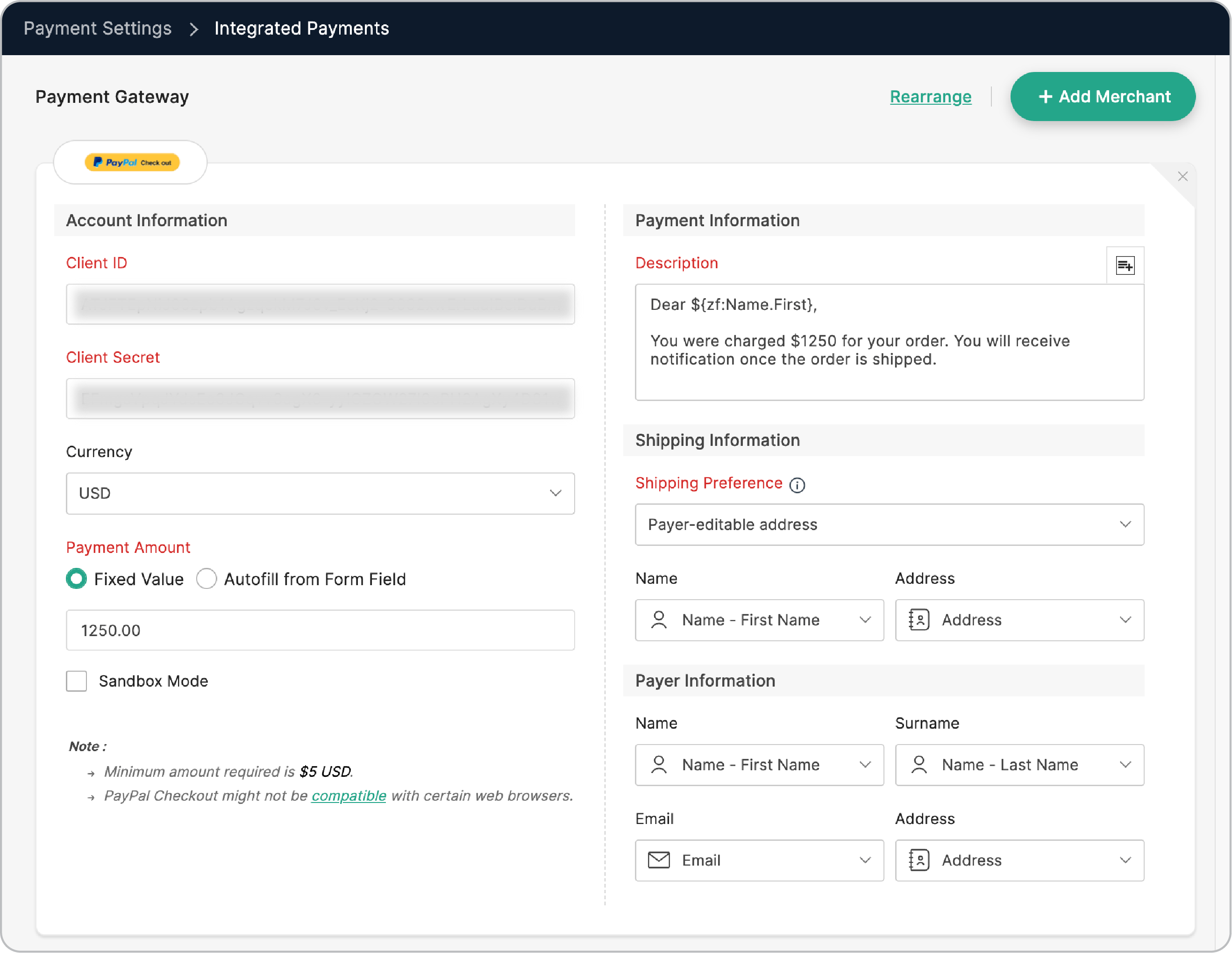  PayPal Checkout payment gateway configuration
