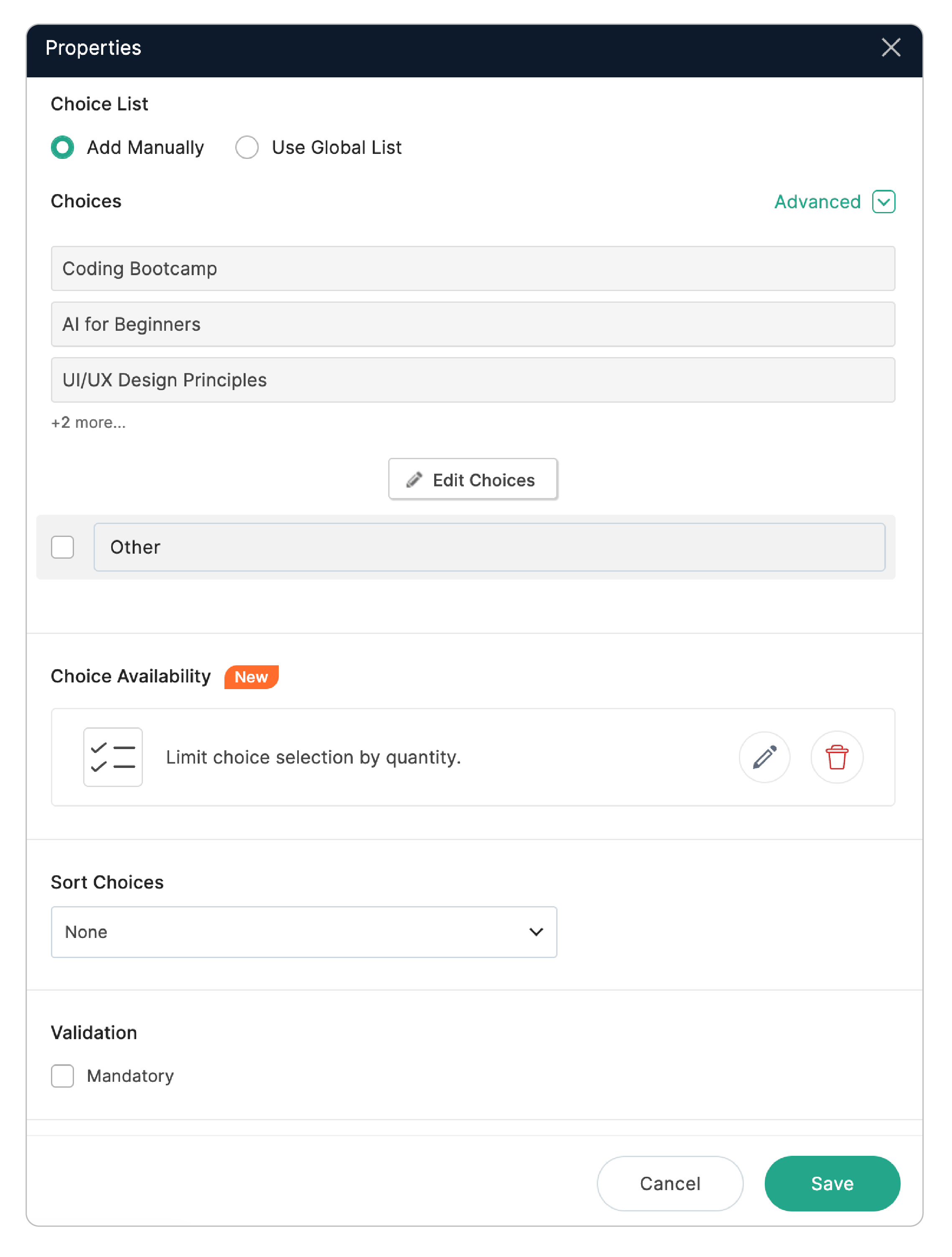 Removing Choice Availability