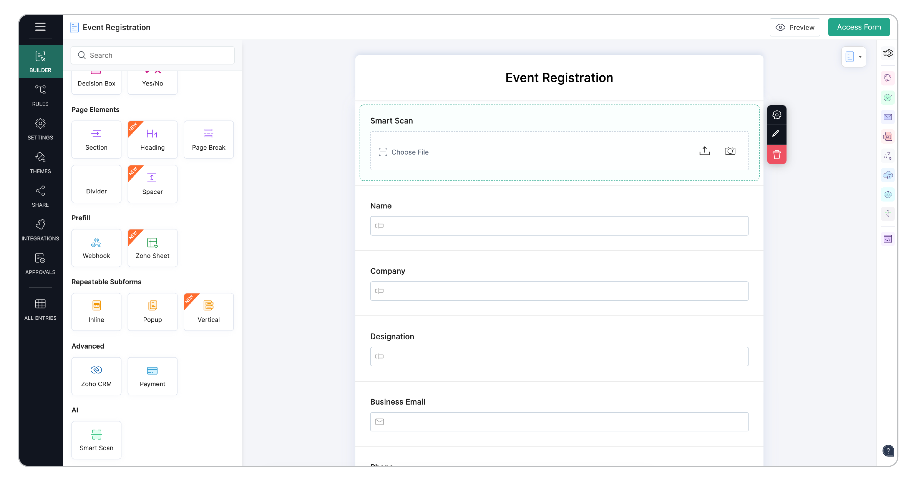 Smart Scan field added in Builder