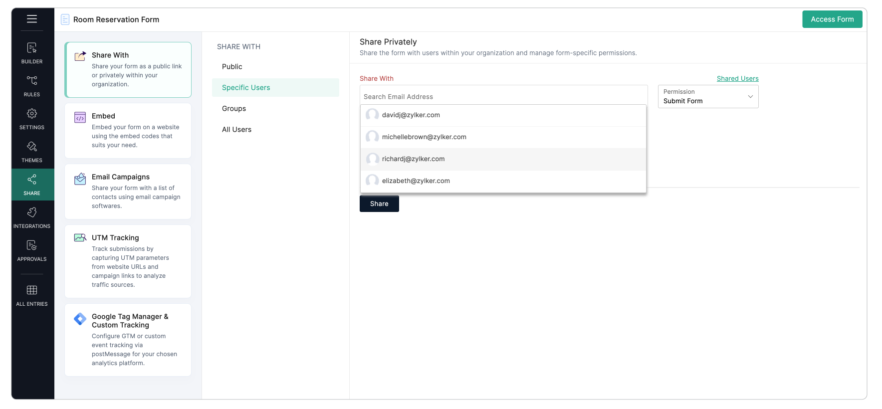 Share with specific users