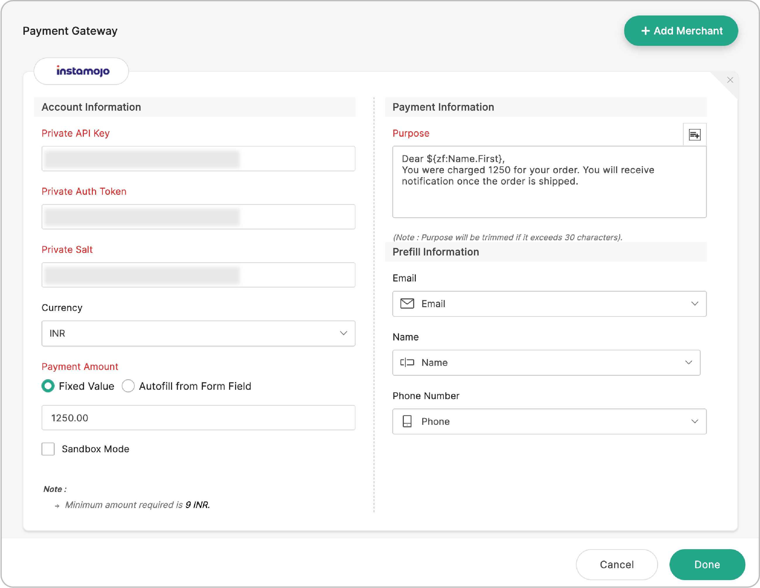 Instamojo payment gateway configuration