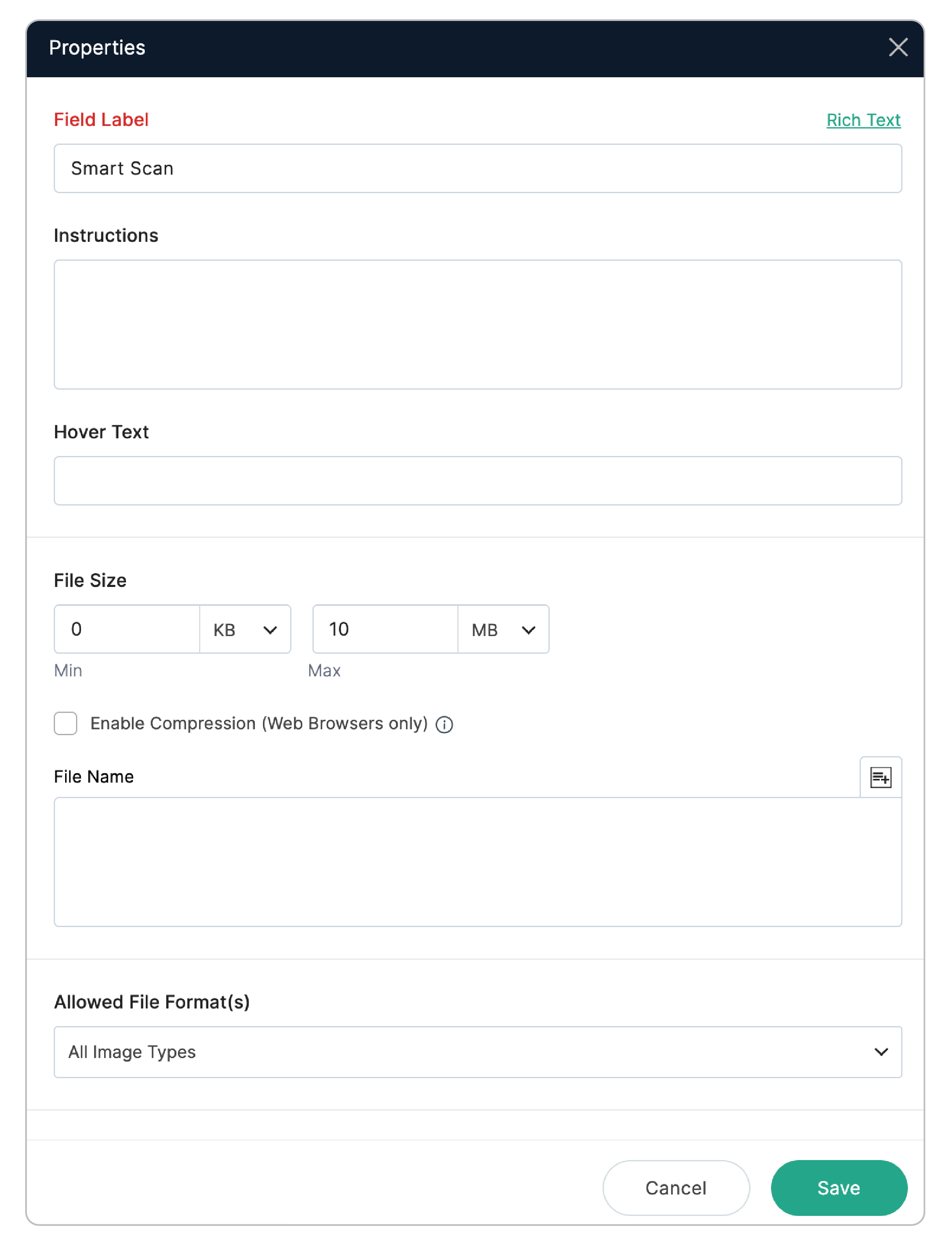  Smart Scan field Properties Top