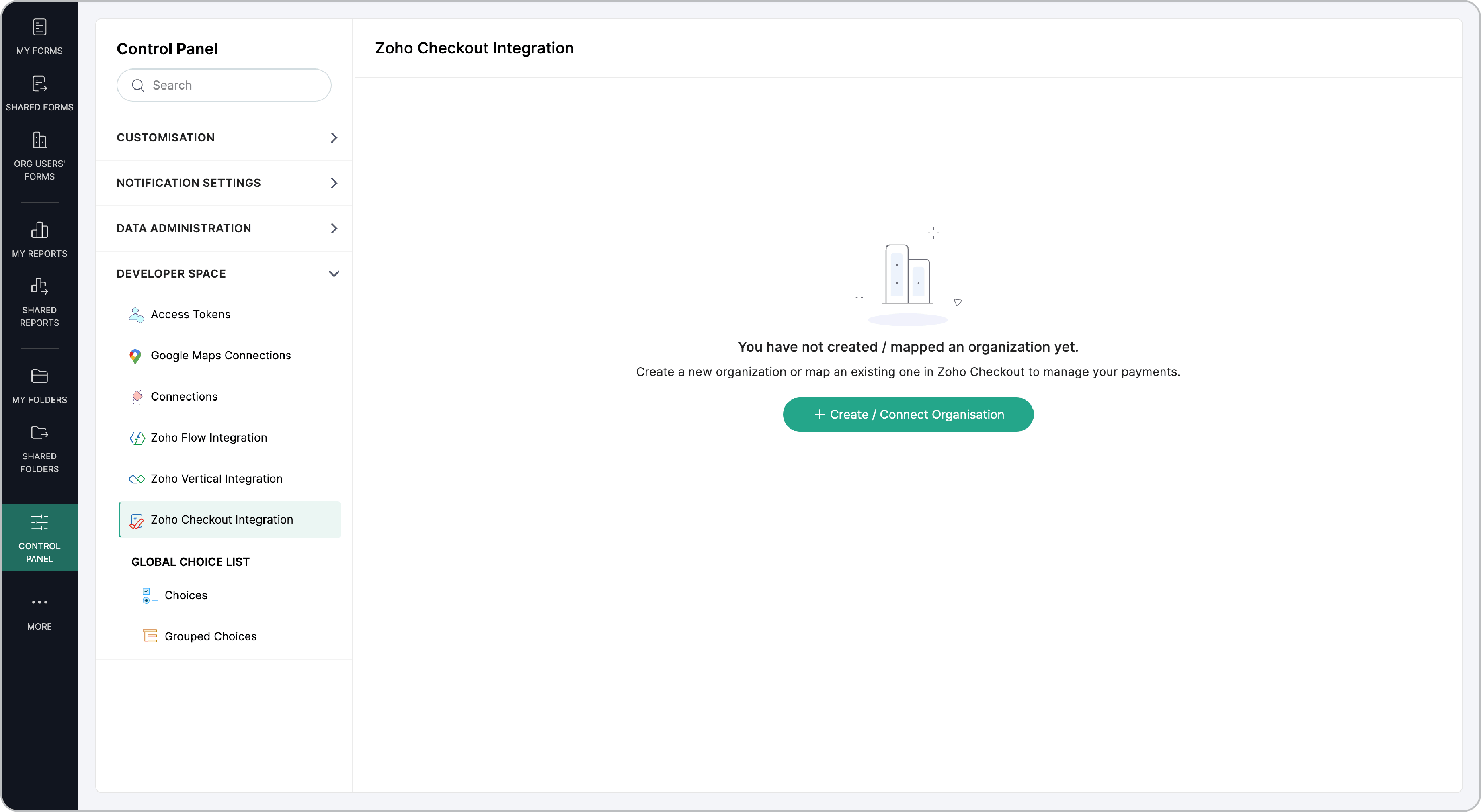 Create or connect an organization