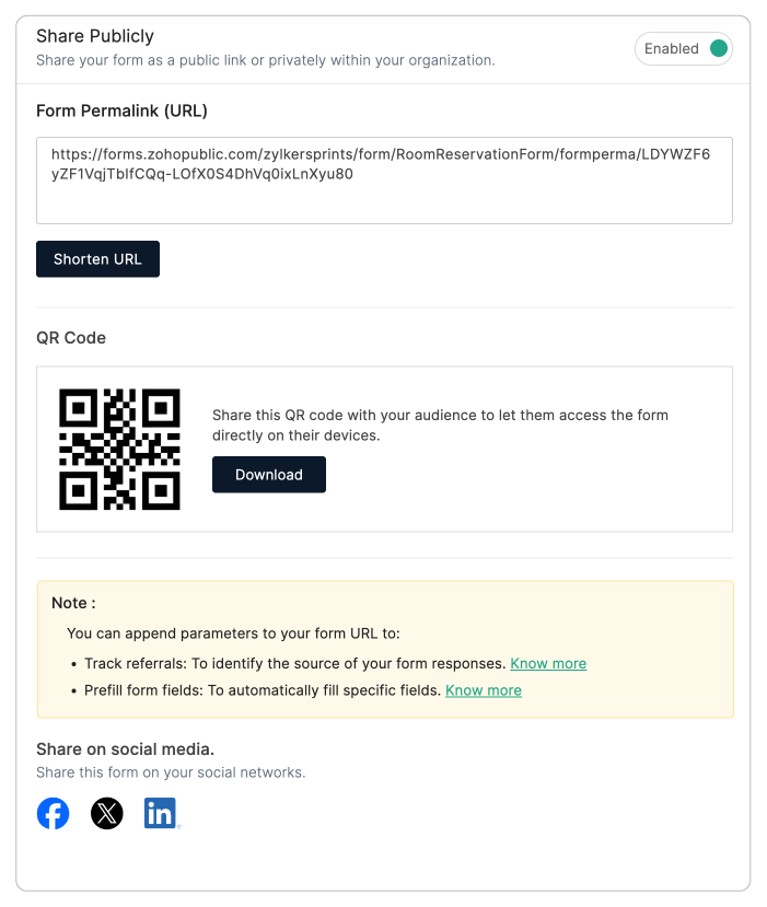Disable public link of the form