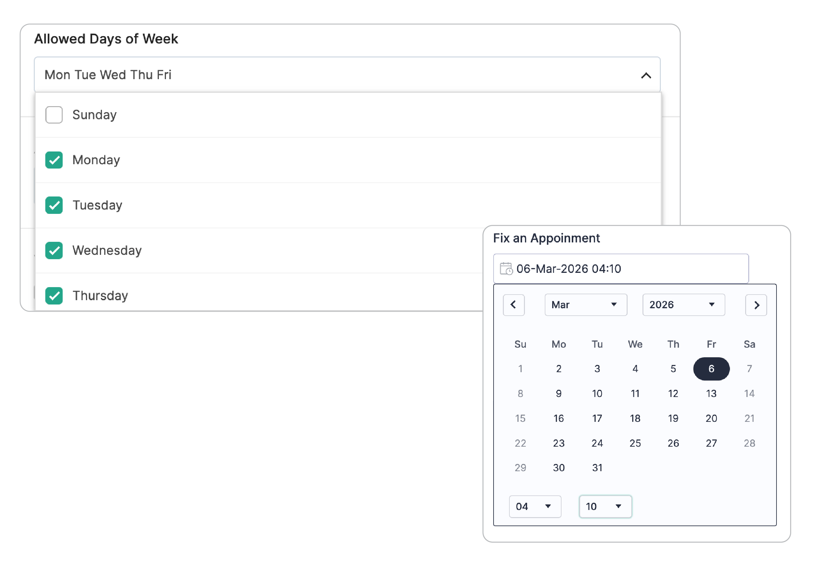 Allowed Days of Week