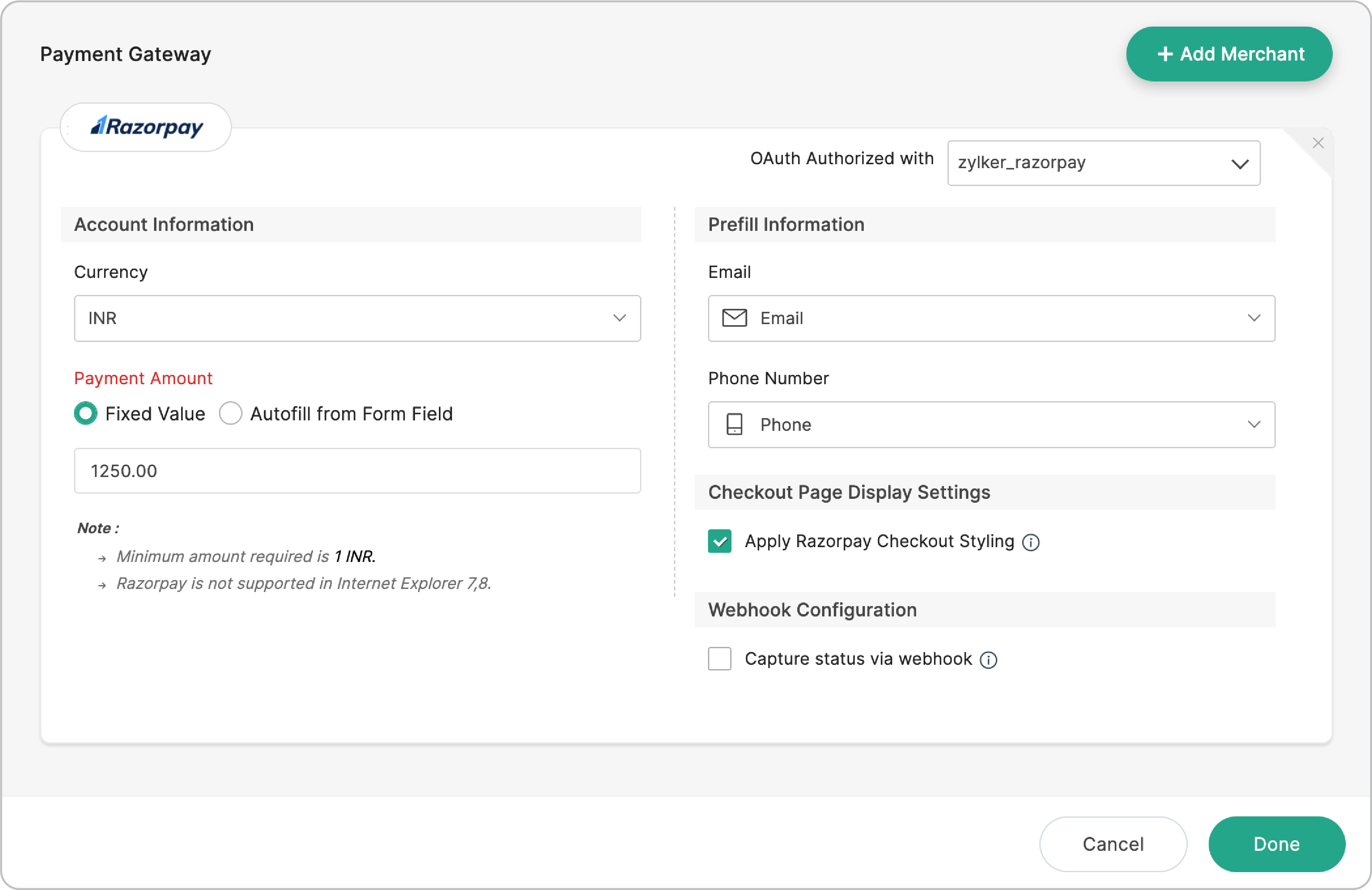 Authorize Razorpay Account