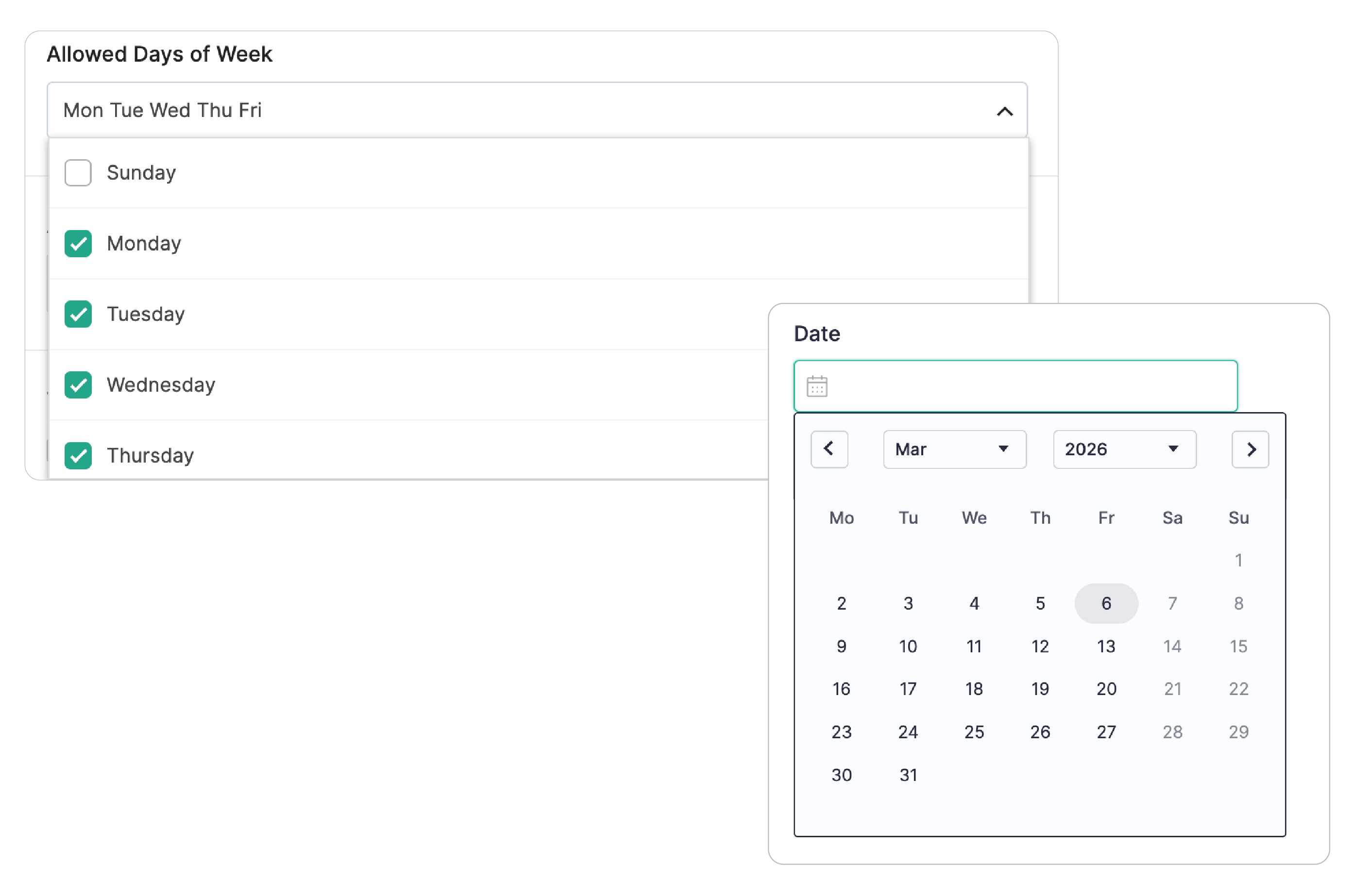 Allowed Days of week