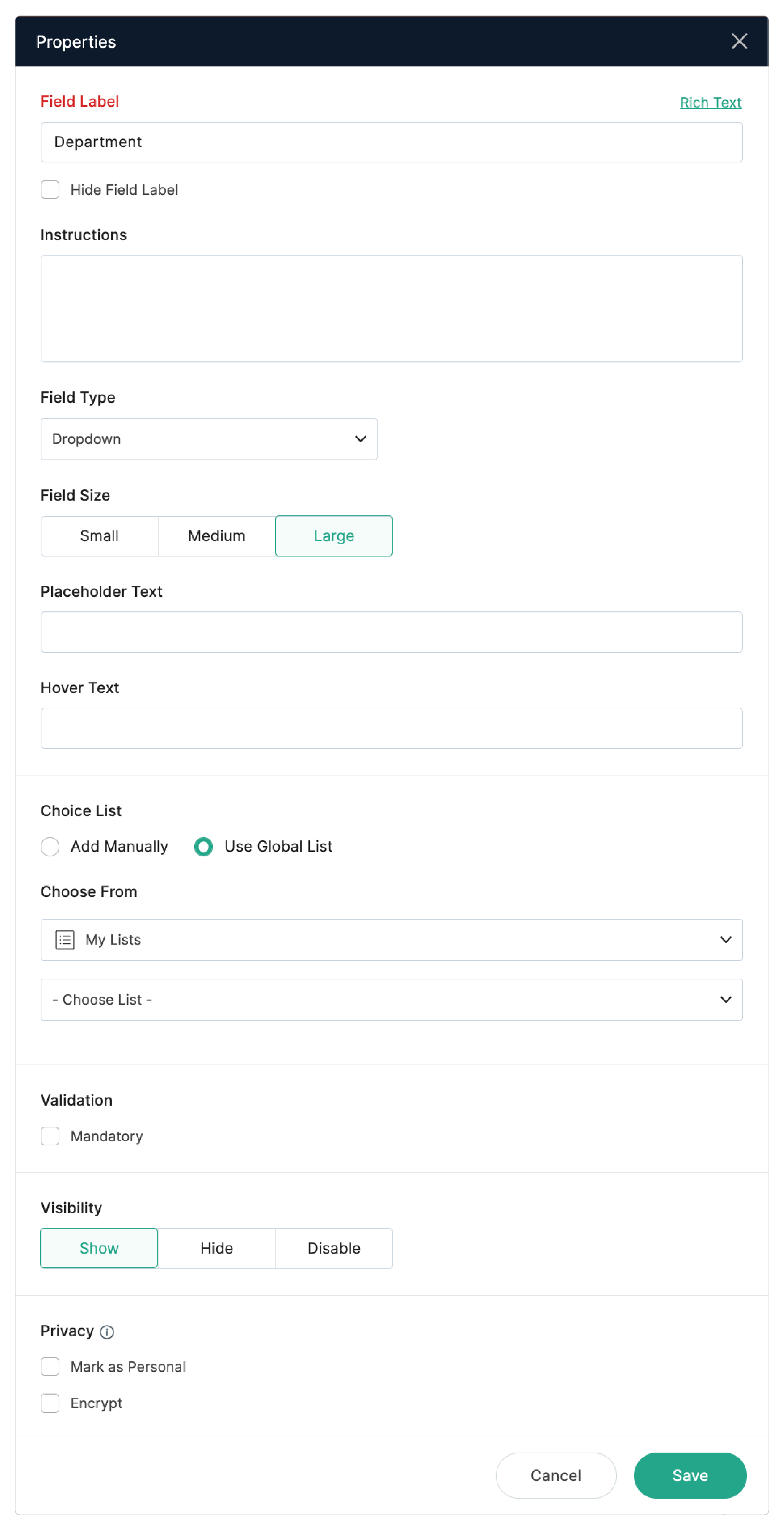 Associate global choice list with a choice field in a form