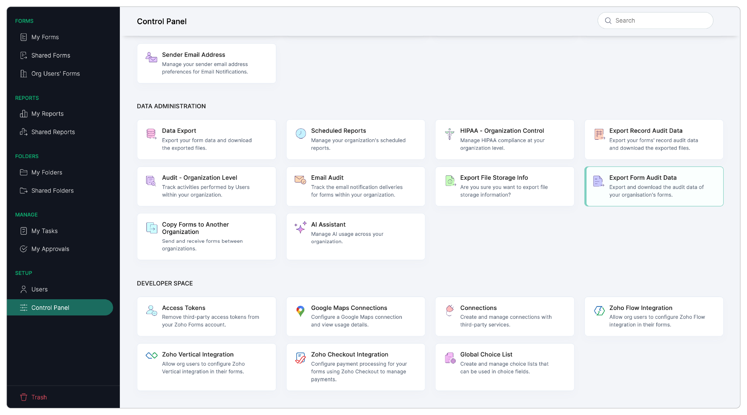 Export form audit data