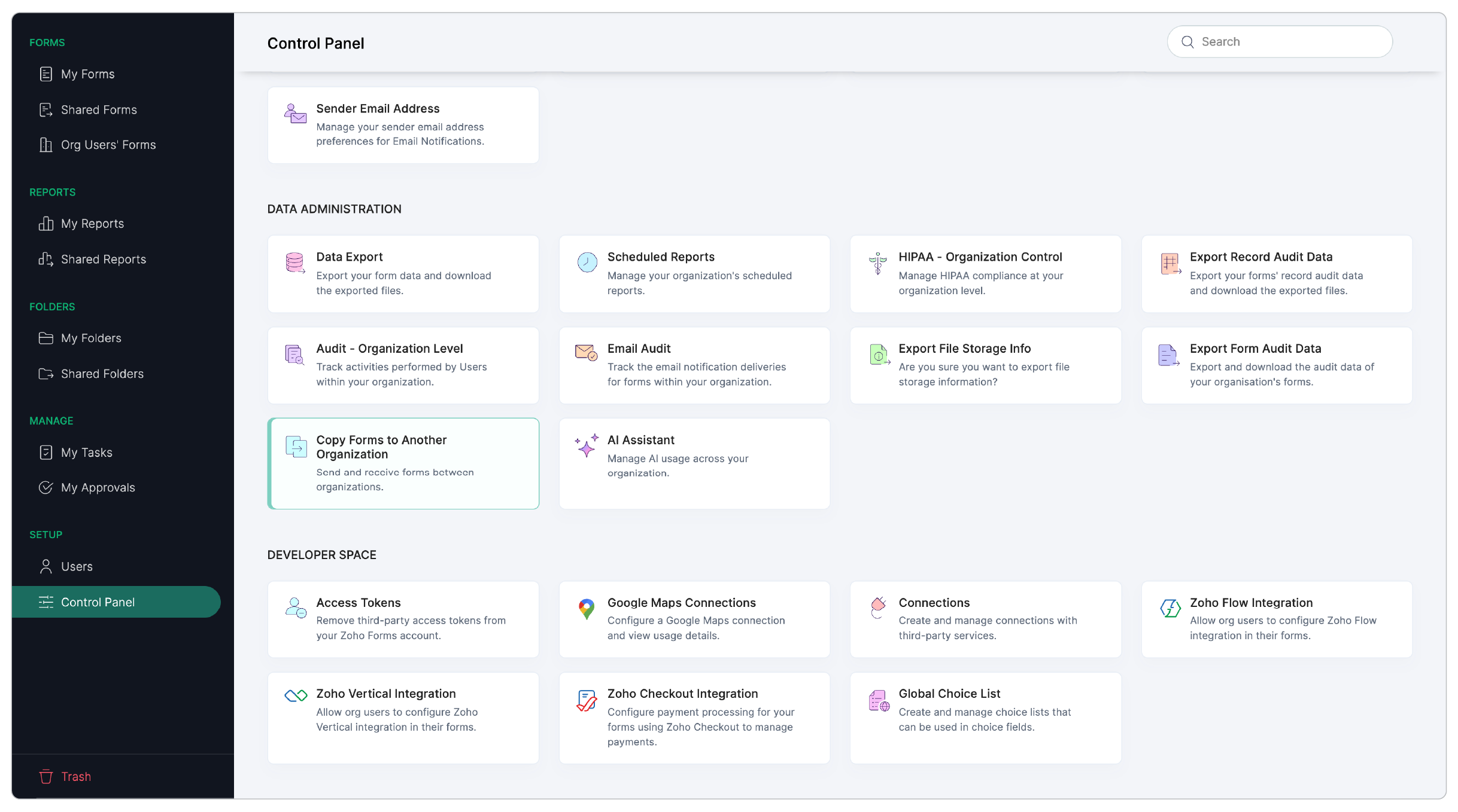 Click Copy Forms to Another Organization