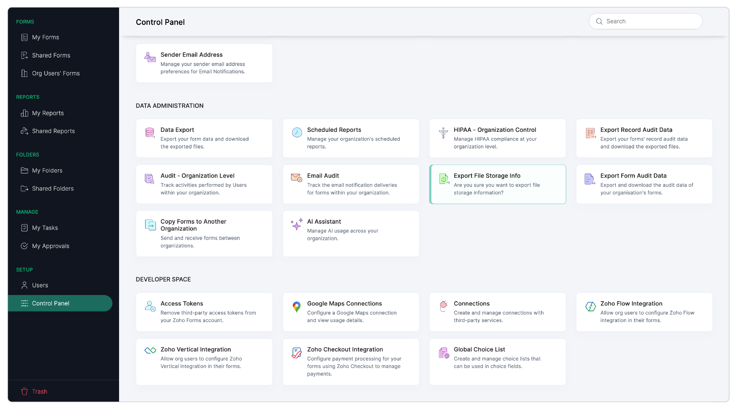 Export File Storage Info