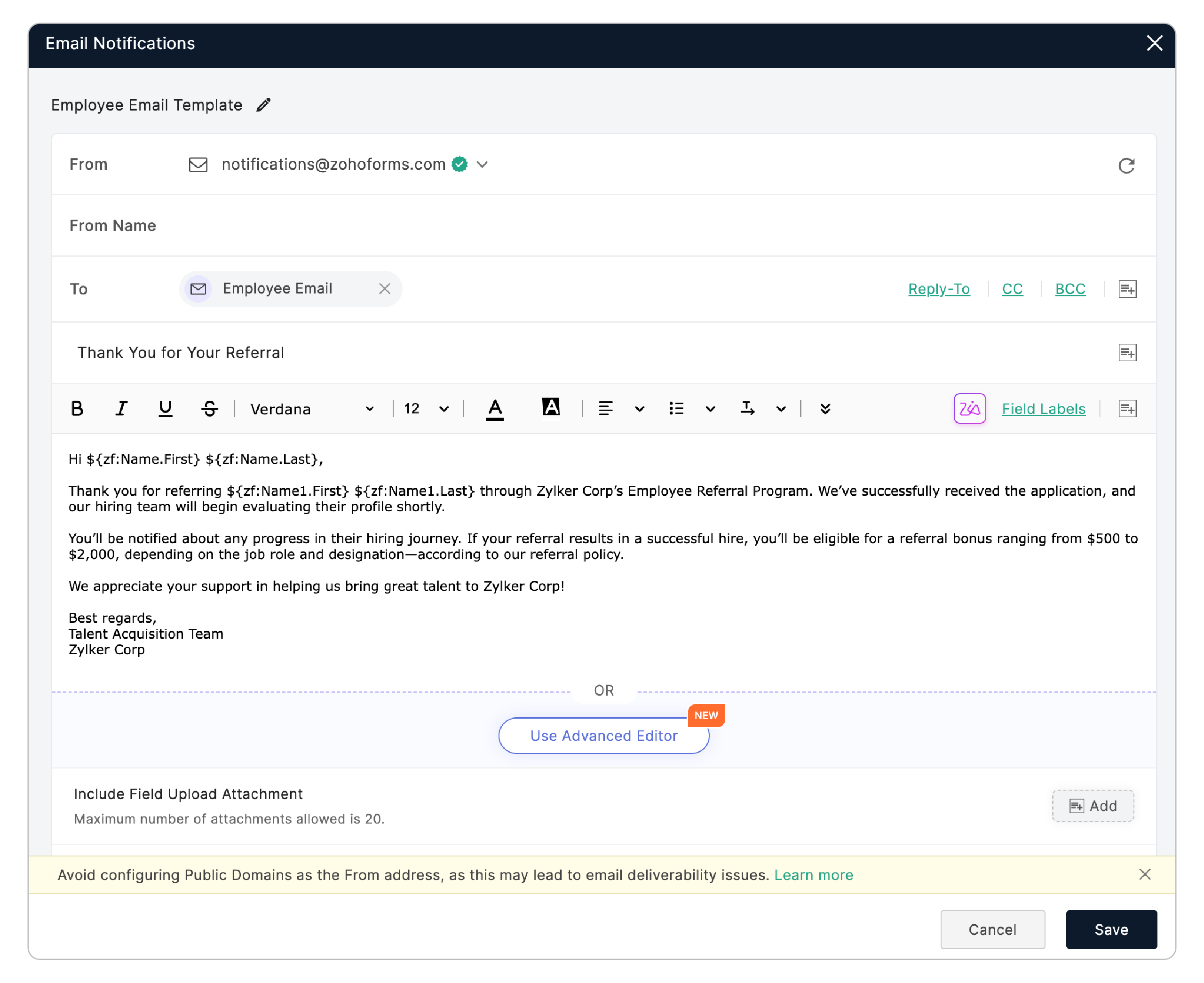 Employee Email Template