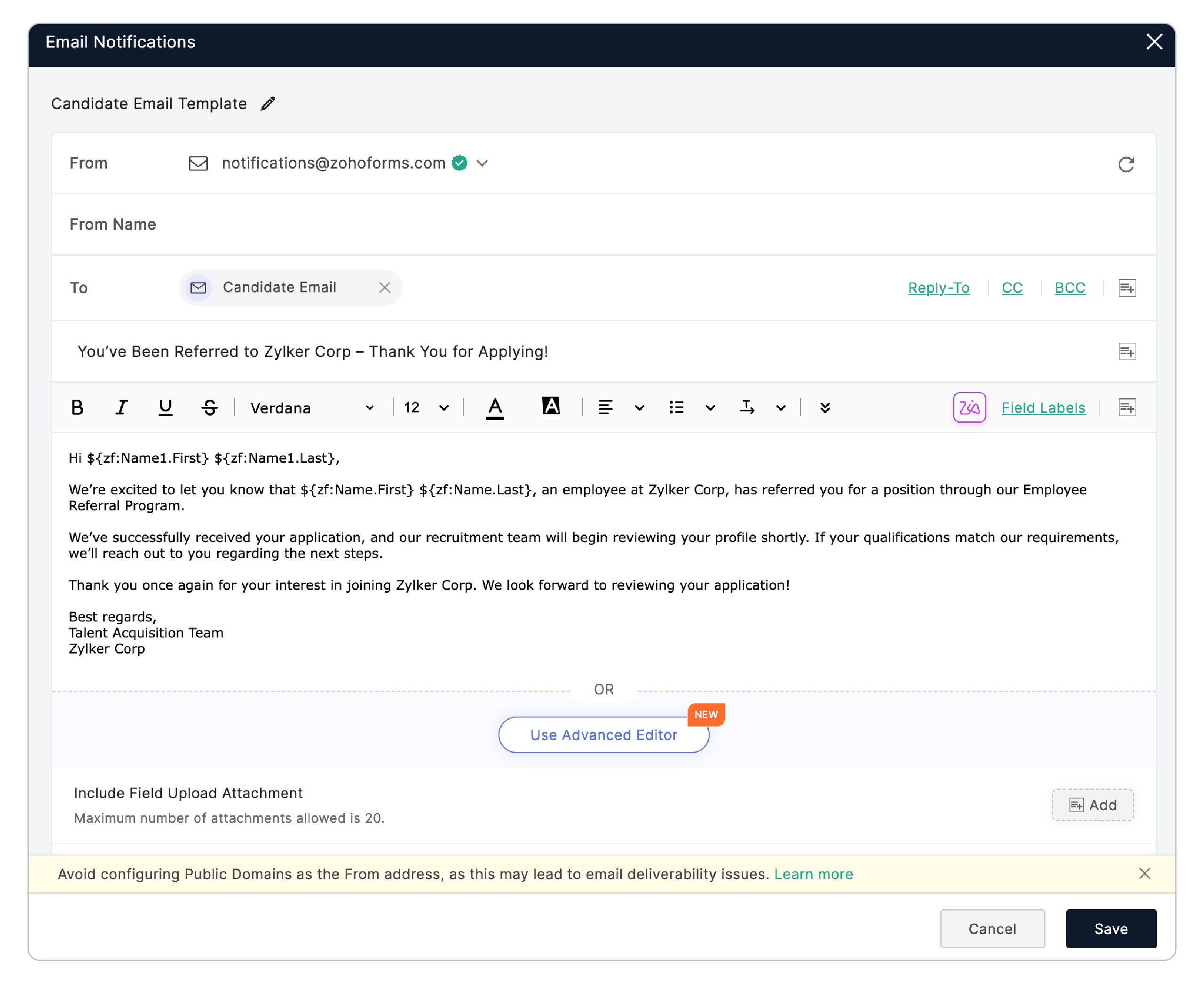 Candidate Email Template