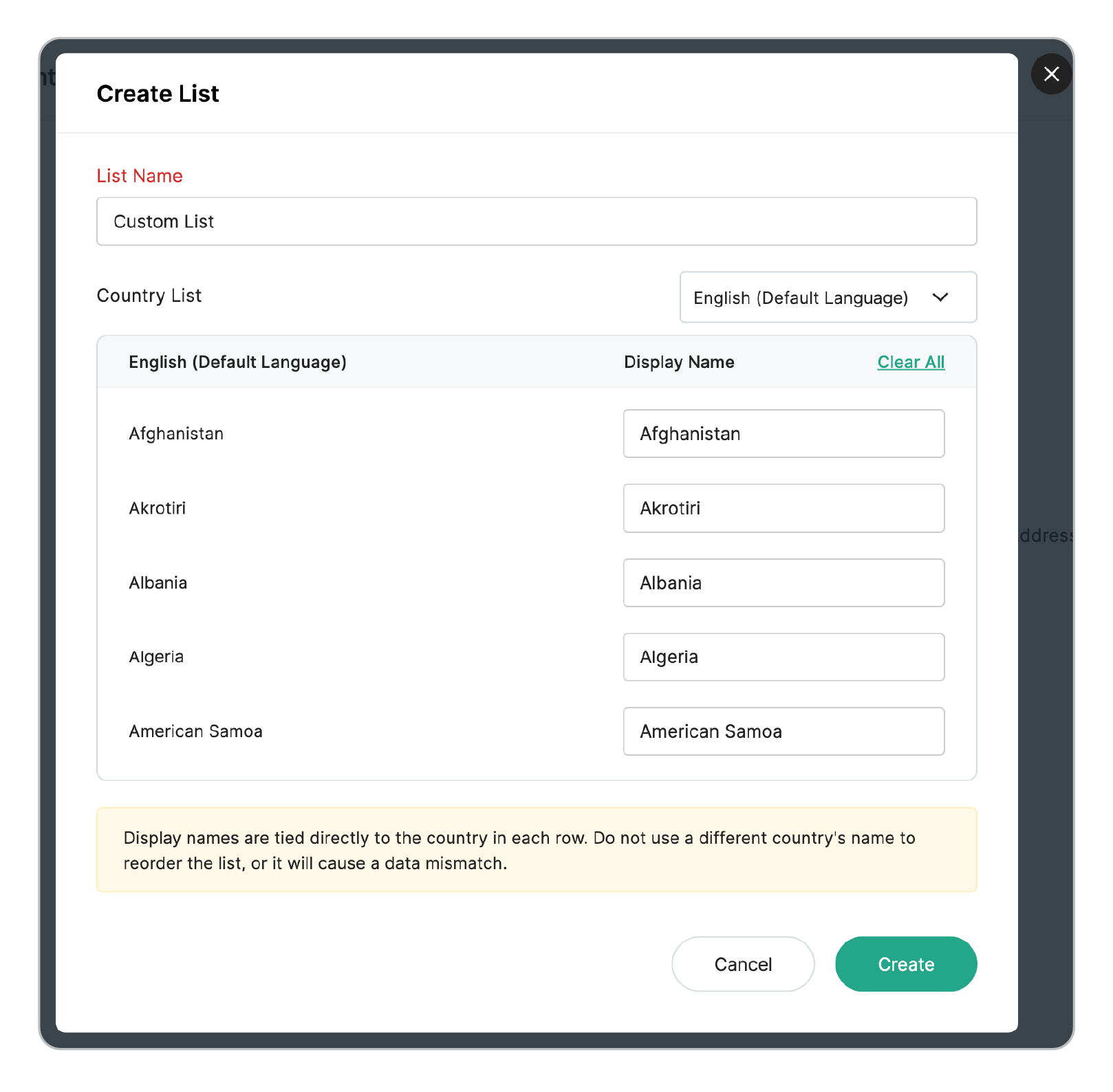 Creating Country List
