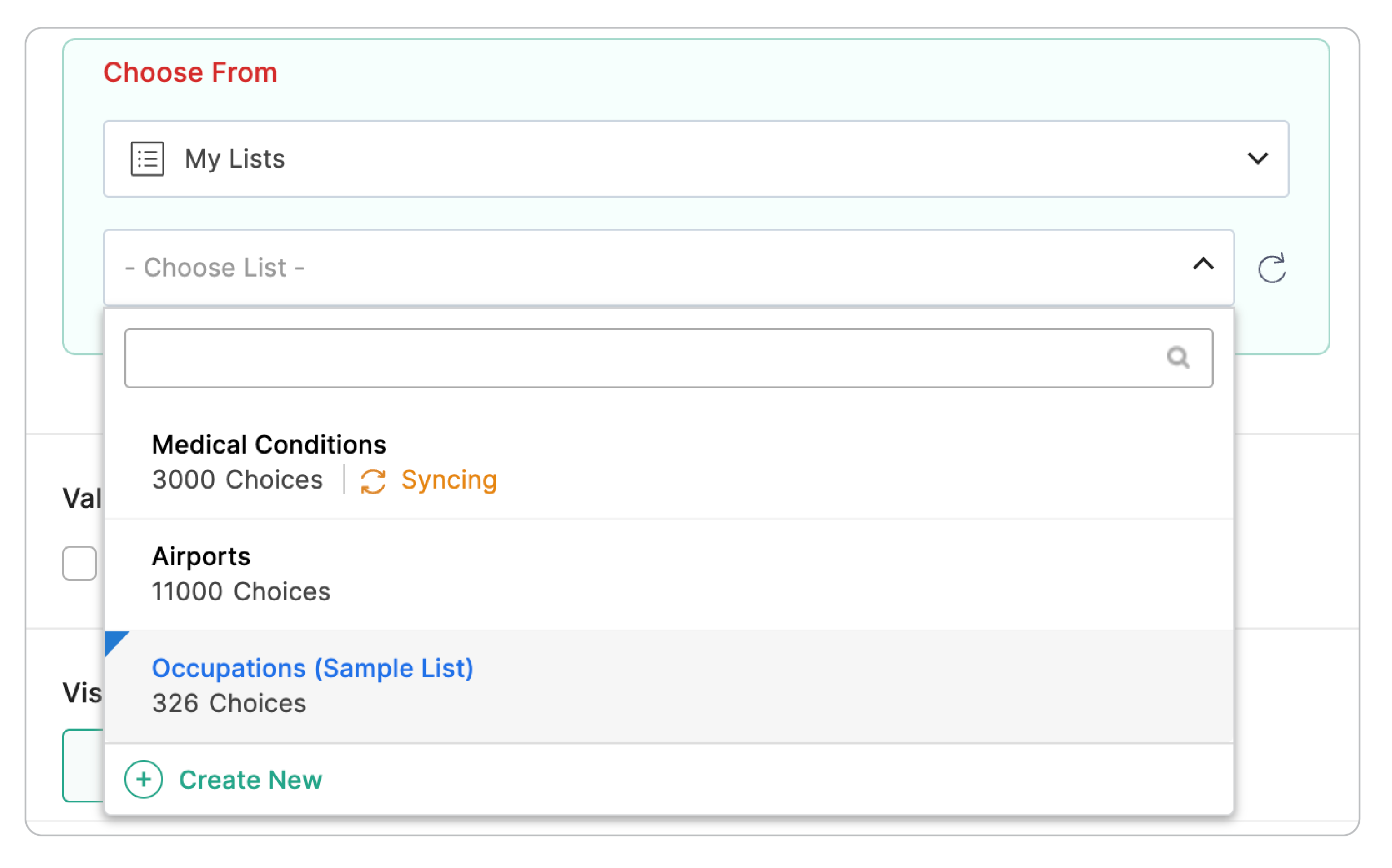 Choose from an existing large list    