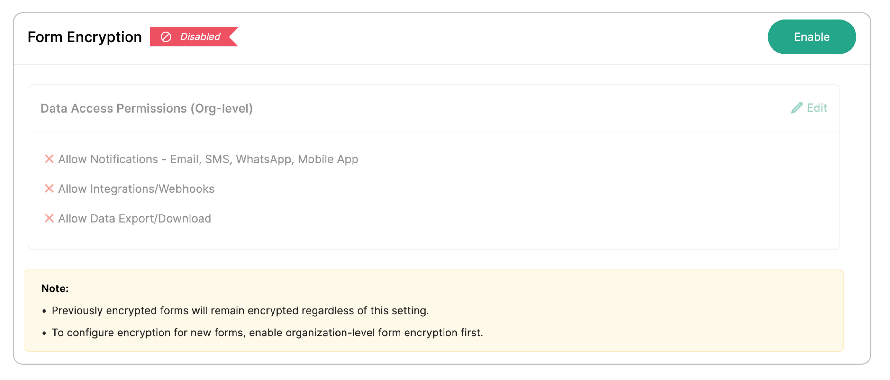 Form Encryption Disabled Screen