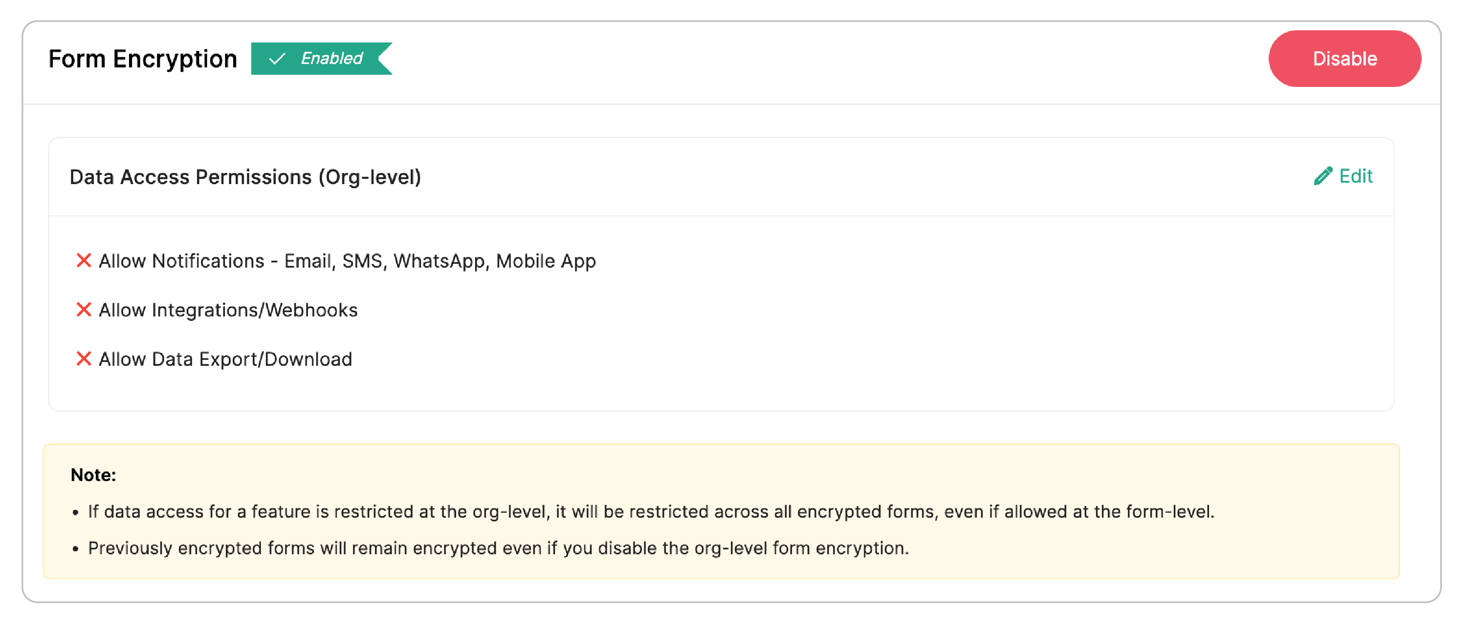 Org-level Form Encryption Configured