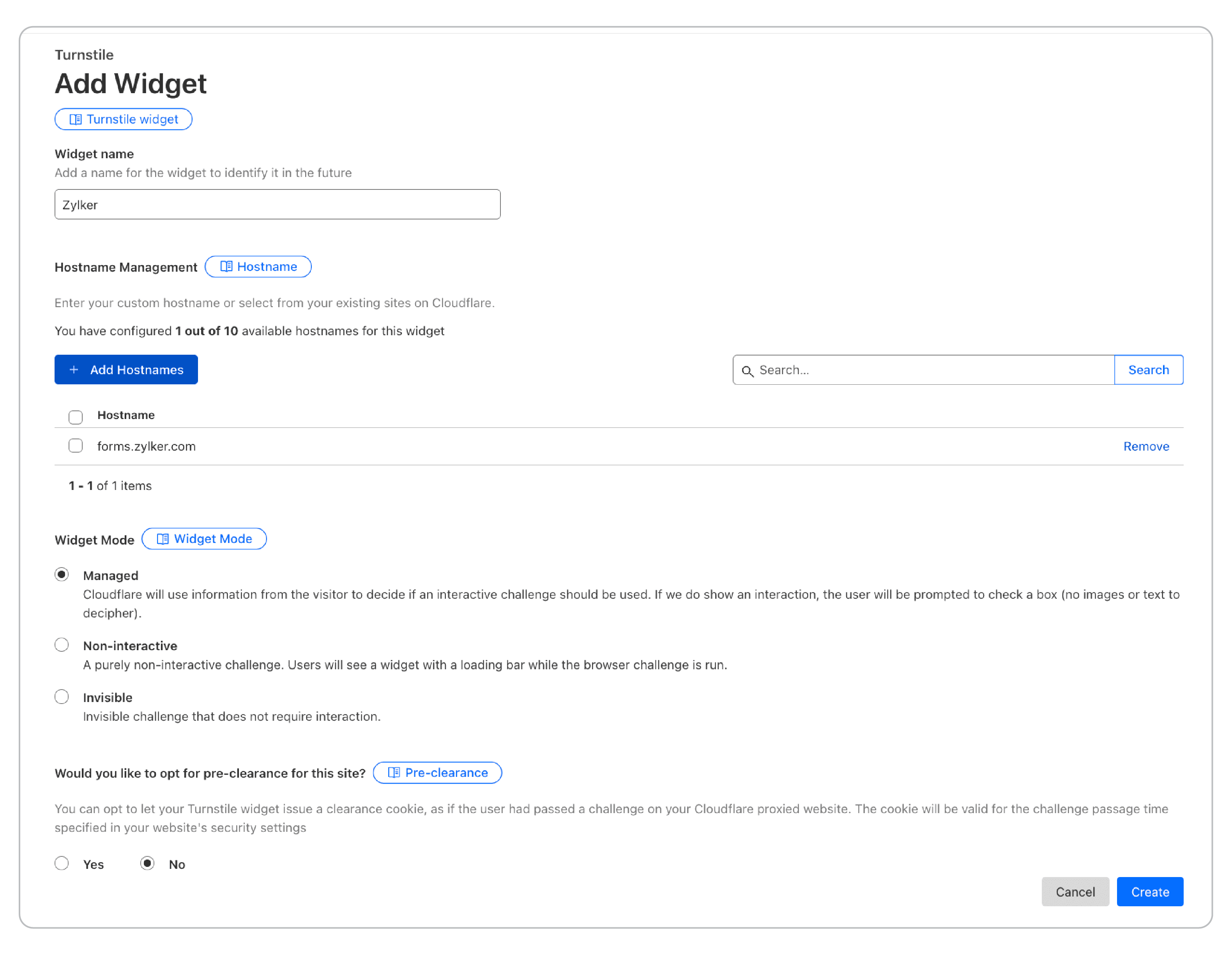 Cloudflare Widget Selection