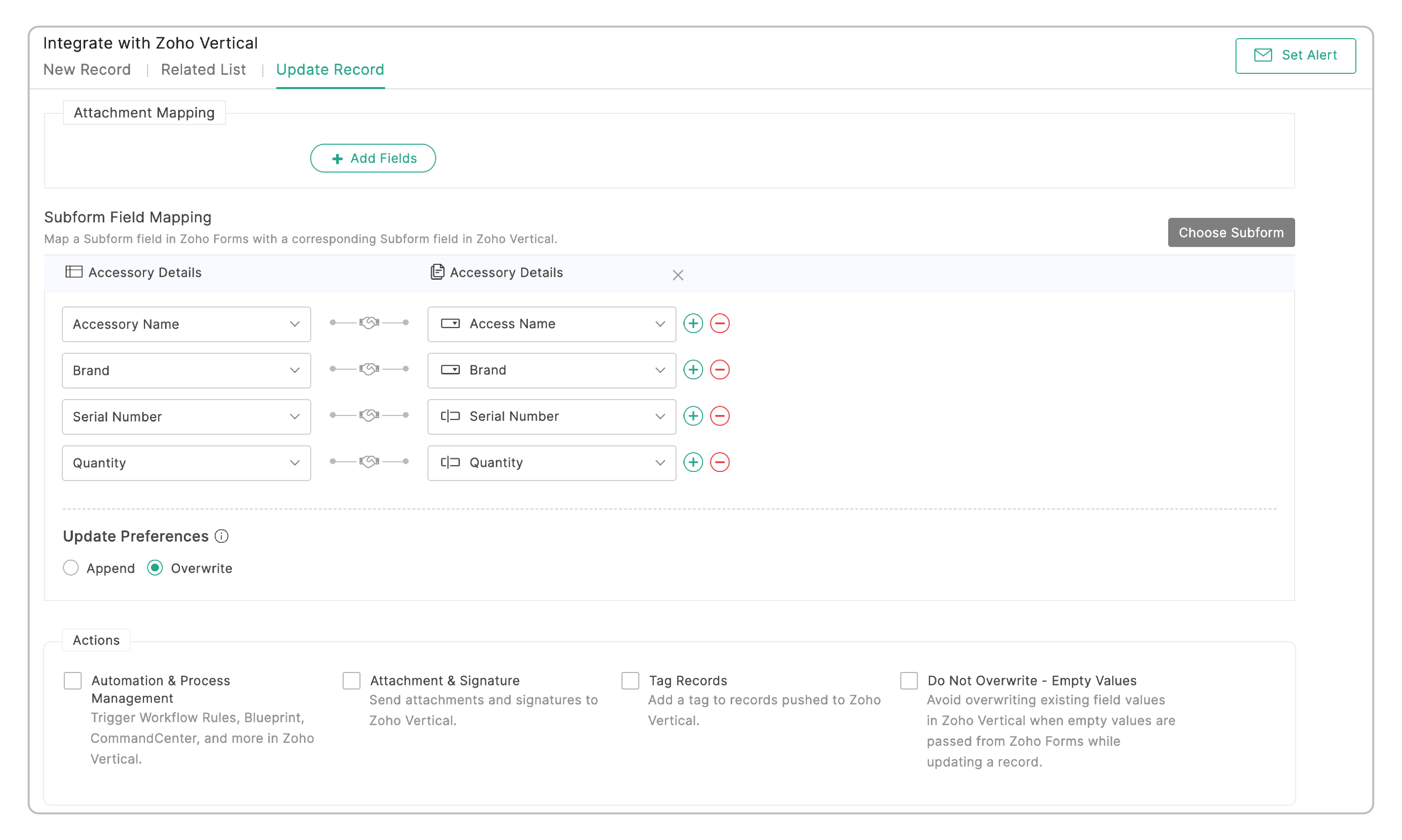 Subform field mapping