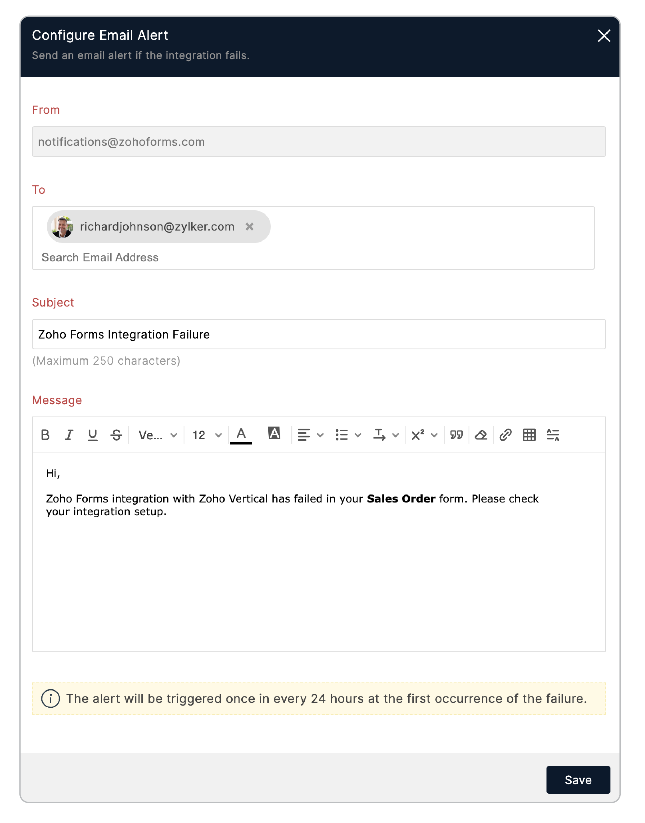 Set Email Alert on Integration Failure