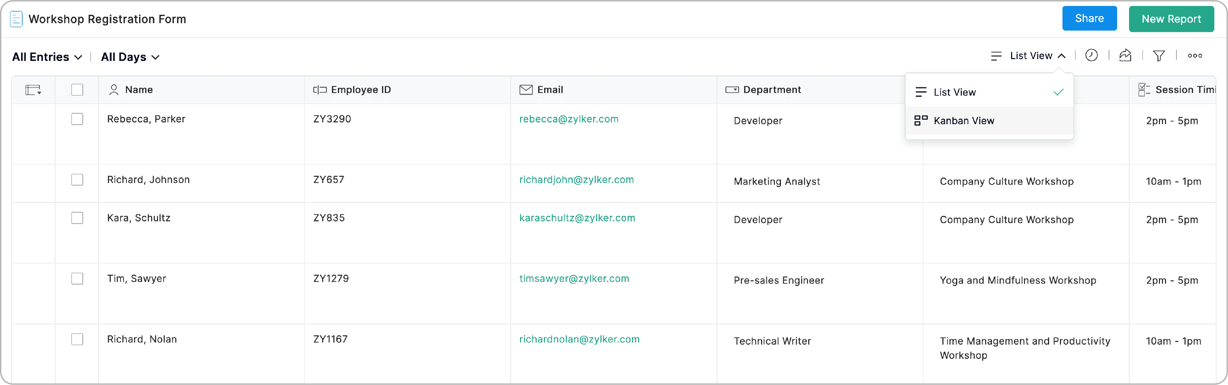 Switching from list to kanban view