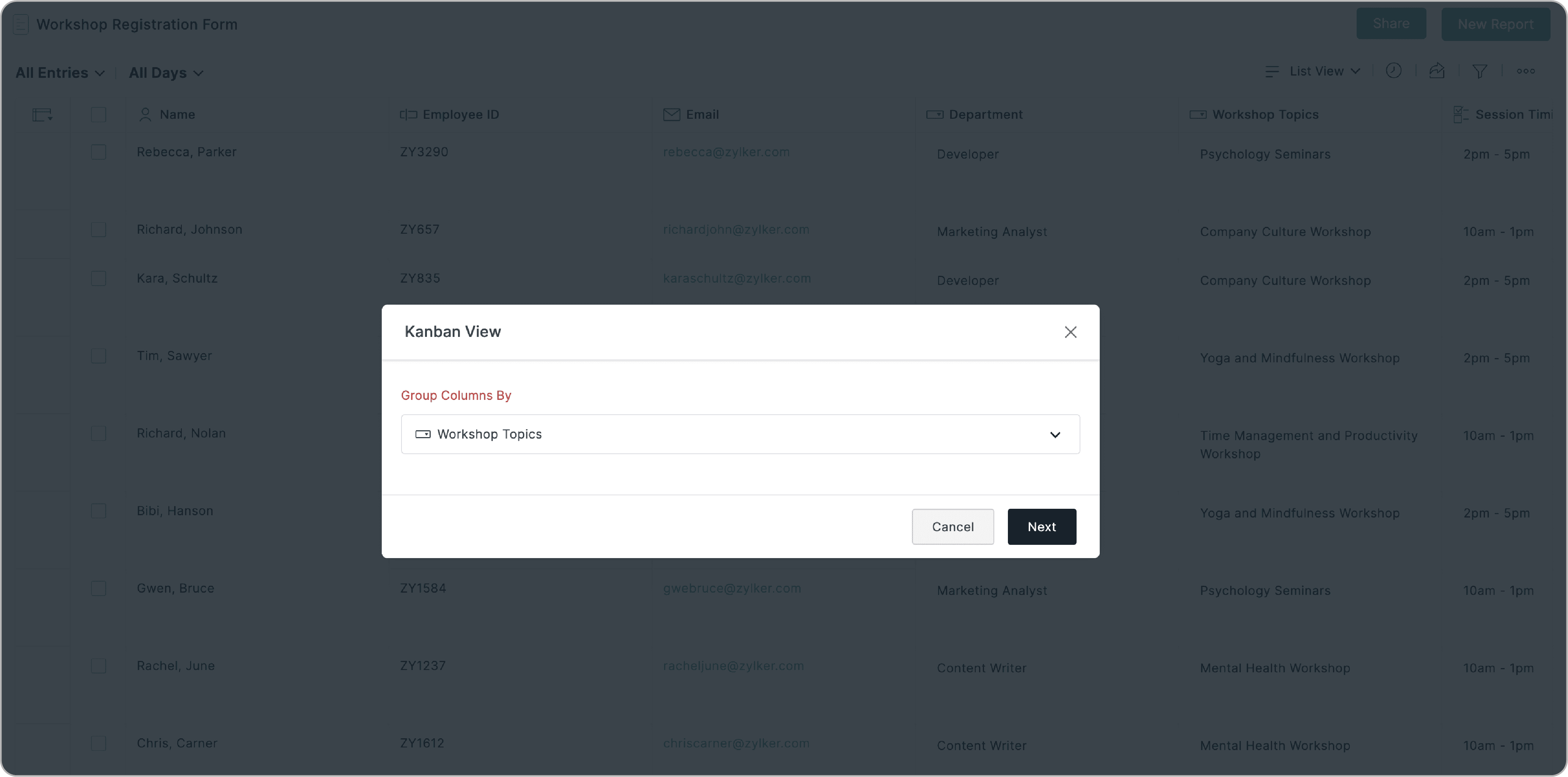 Grouping Columns in Kanban view