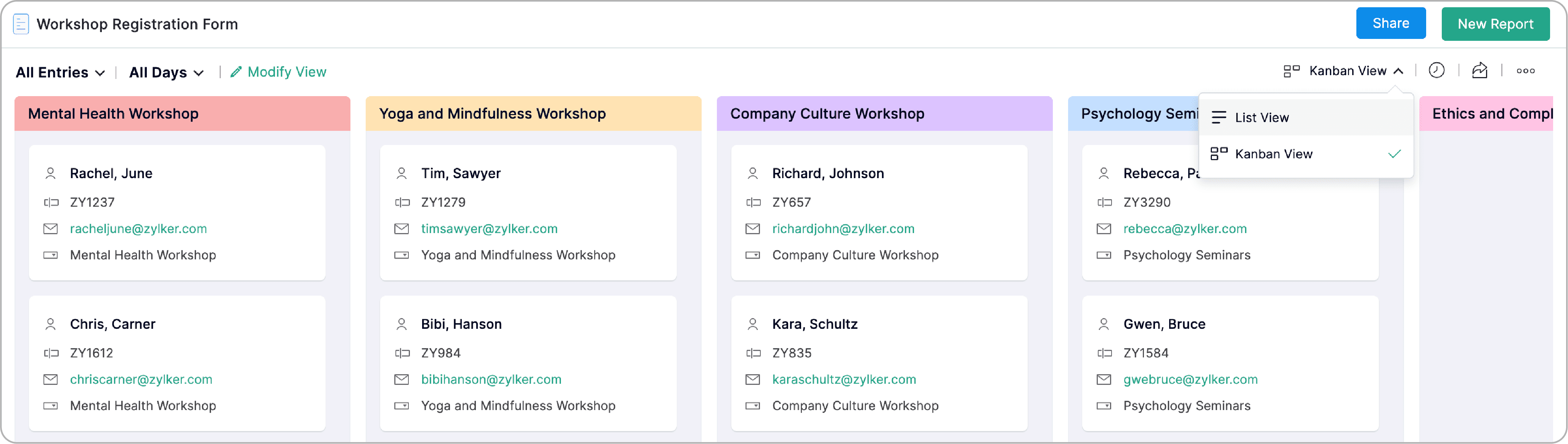 Switching from kanban to list view