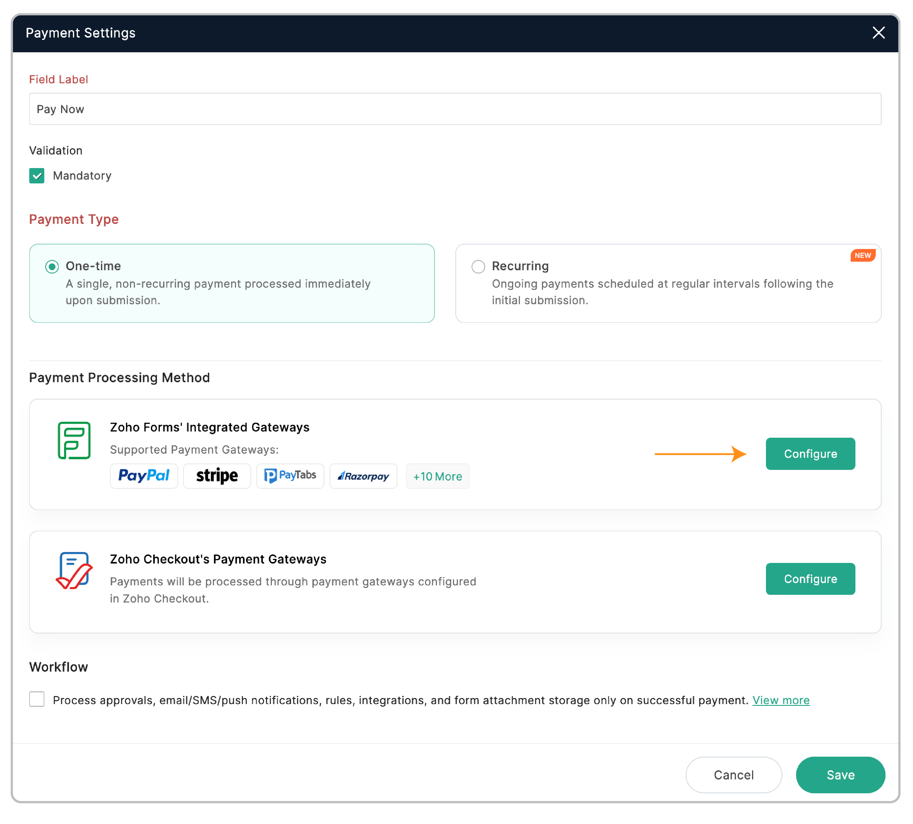 Configure Zoho Forms' Integrated Gateways