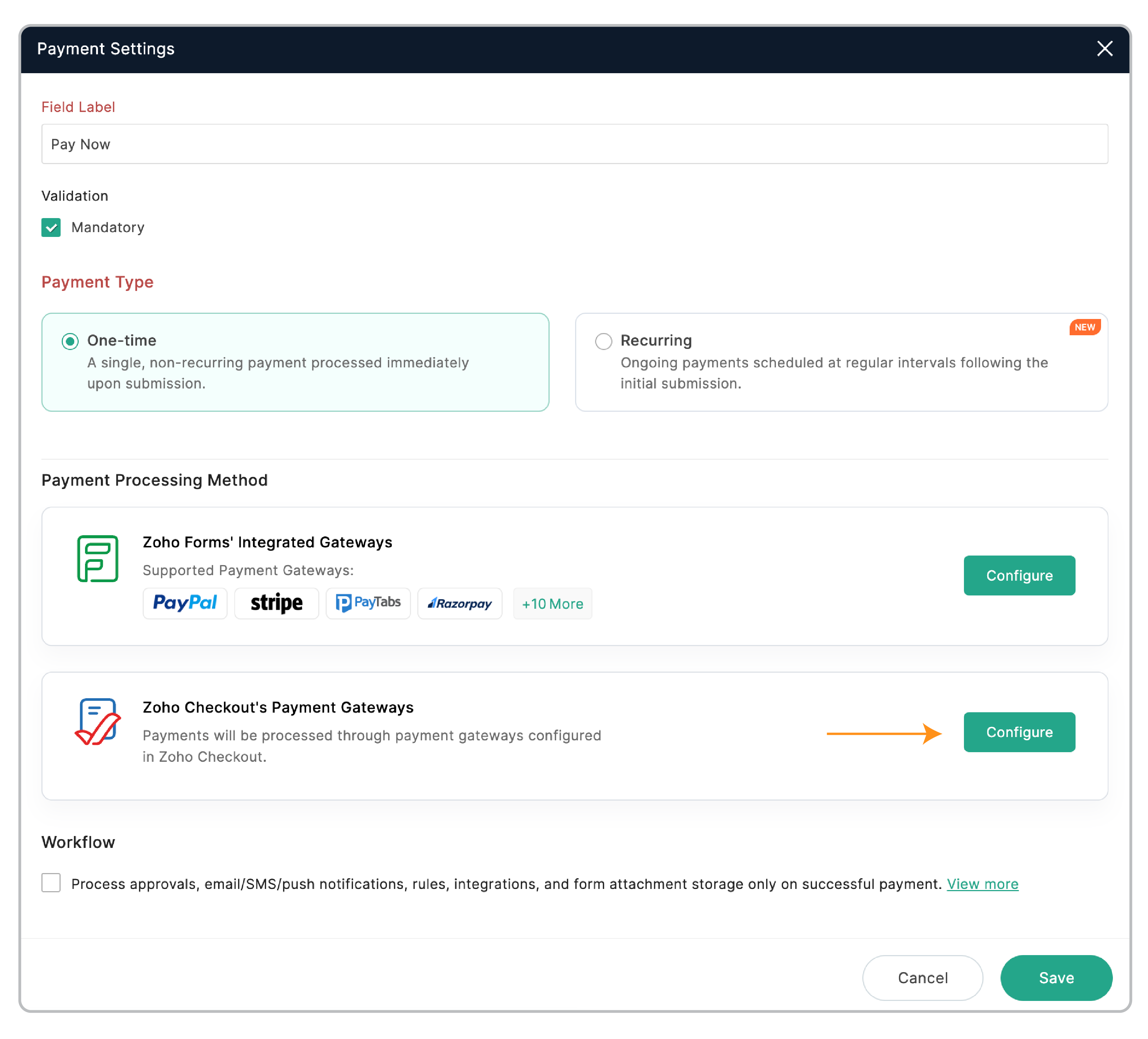 Configure Zoho Checkout's Payment Gateways