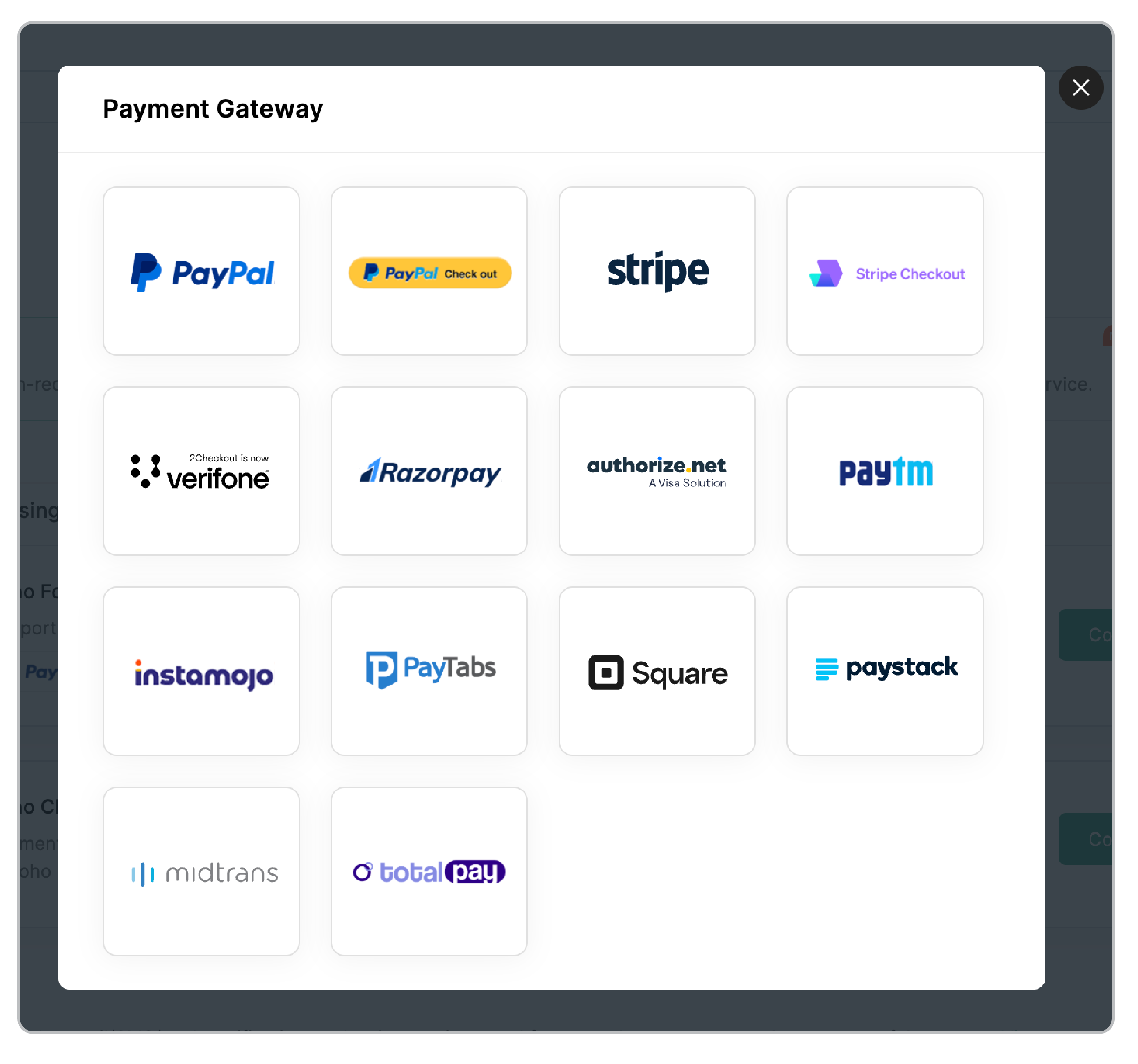 Zoho Forms' Integrated Gateways