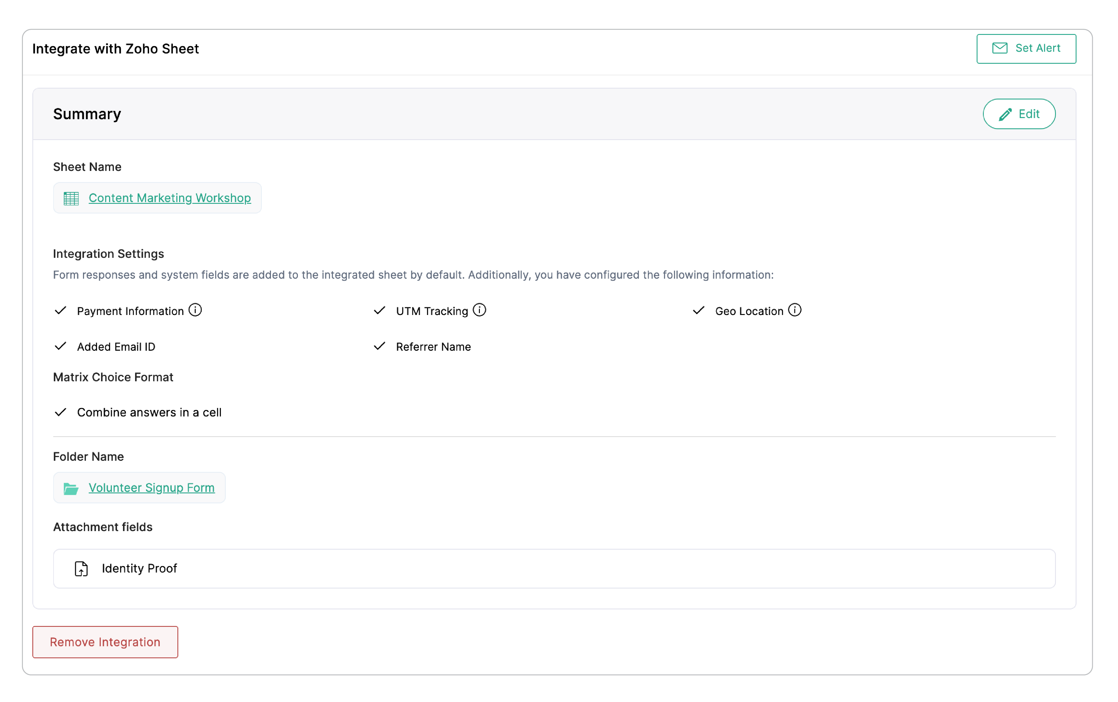 Zoho Sheet integration Summary