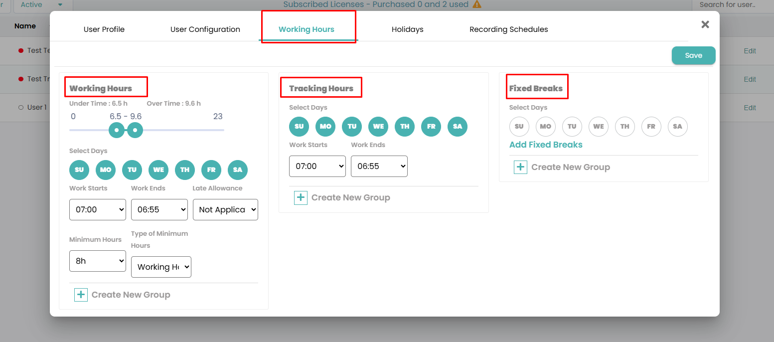 How to configure Working Hours and Tracking Hours